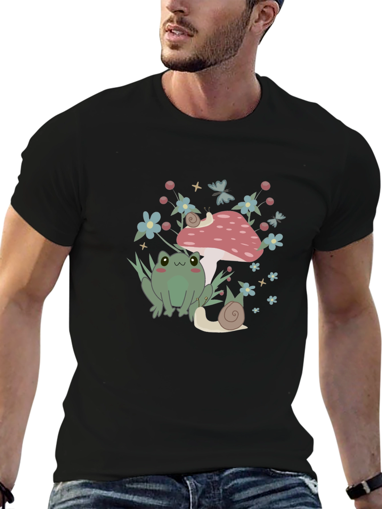 Cute Frog & Snail Mushroom Graphic Tee