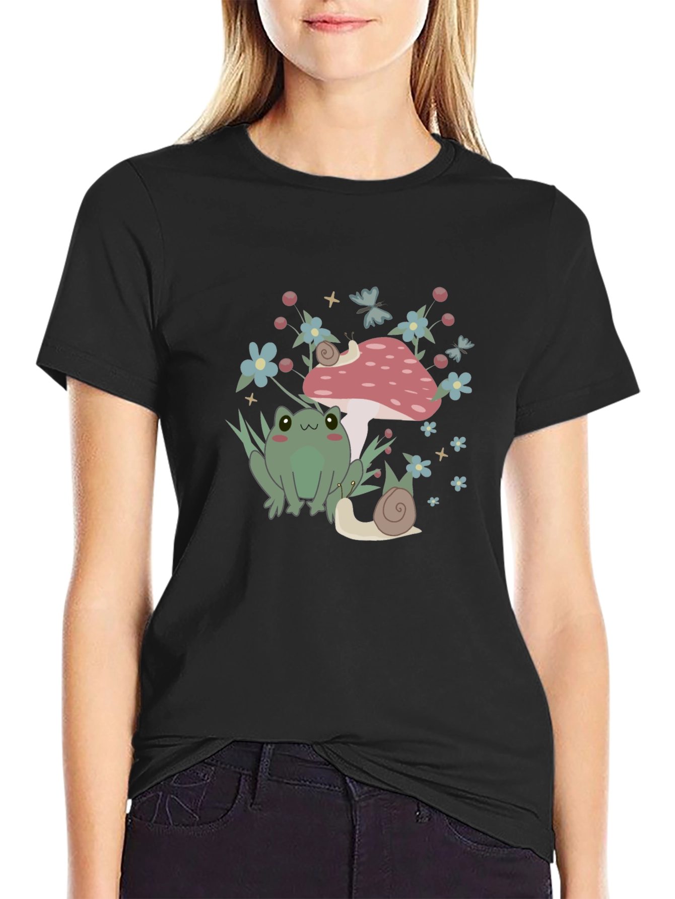 Cute Frog & Snail Mushroom Graphic Tee