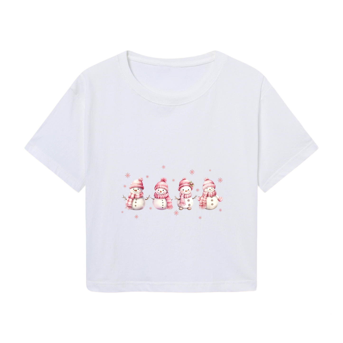 Soft Pastel Pink Snowman Winter Cute Women Crop T?Shirt