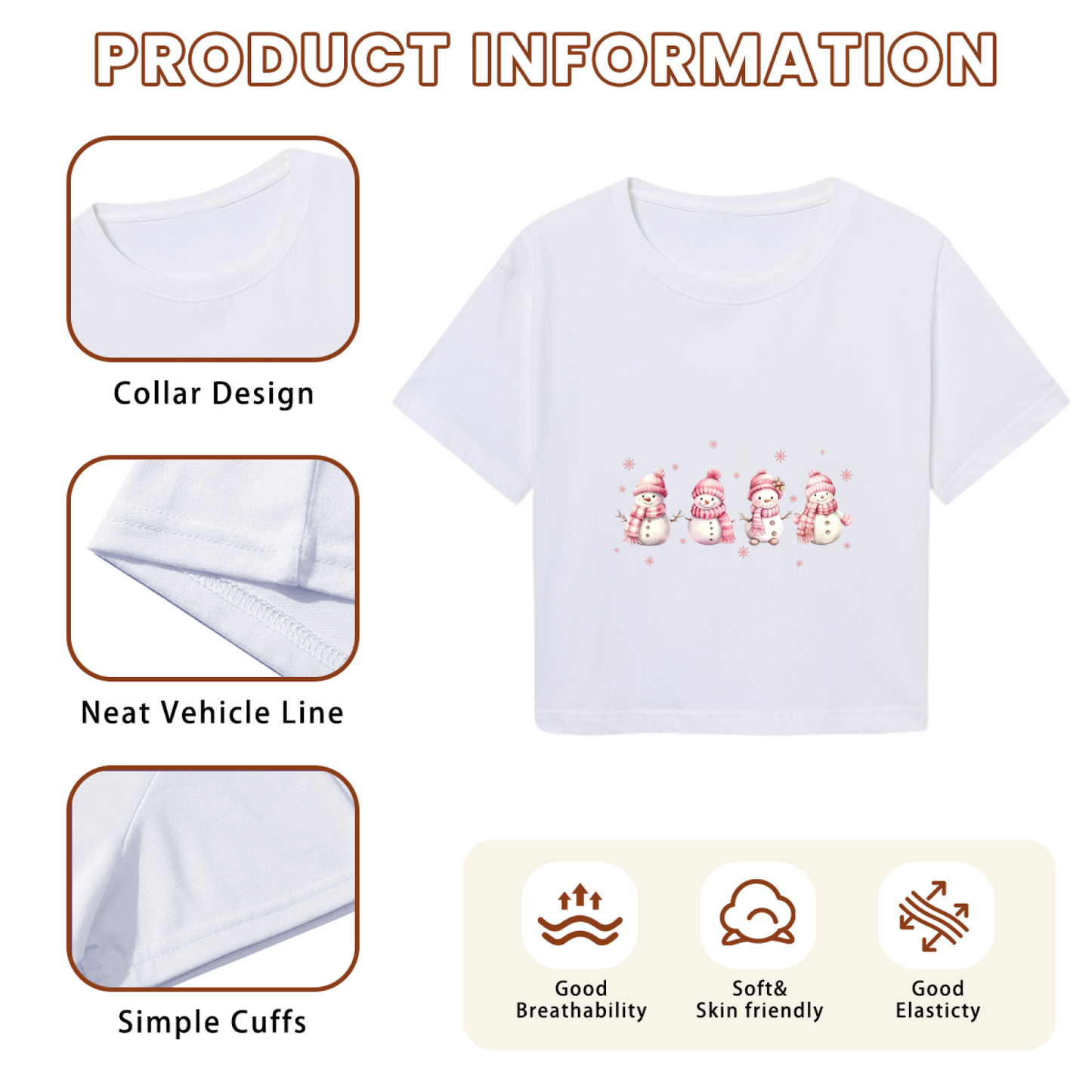 Soft Pastel Pink Snowman Winter Cute Women Crop T?Shirt