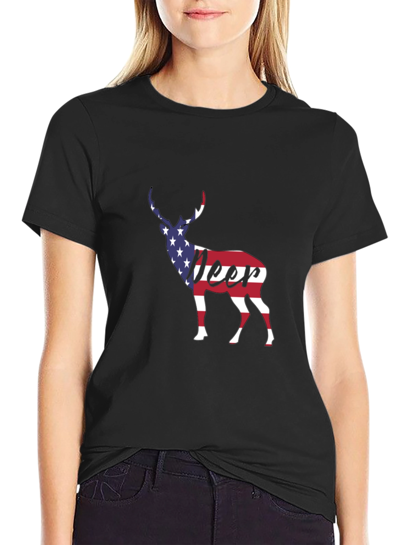 American Flag Deer Graphic T-Shirt