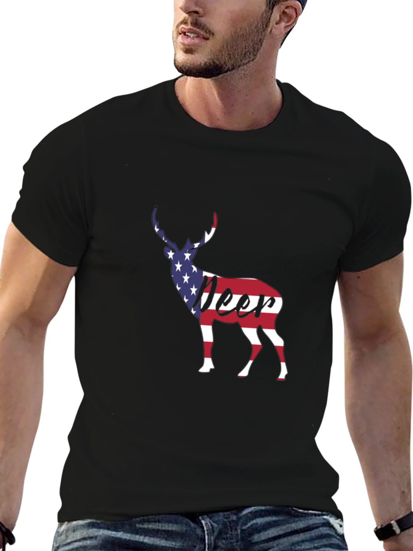 American Flag Deer Graphic T-Shirt