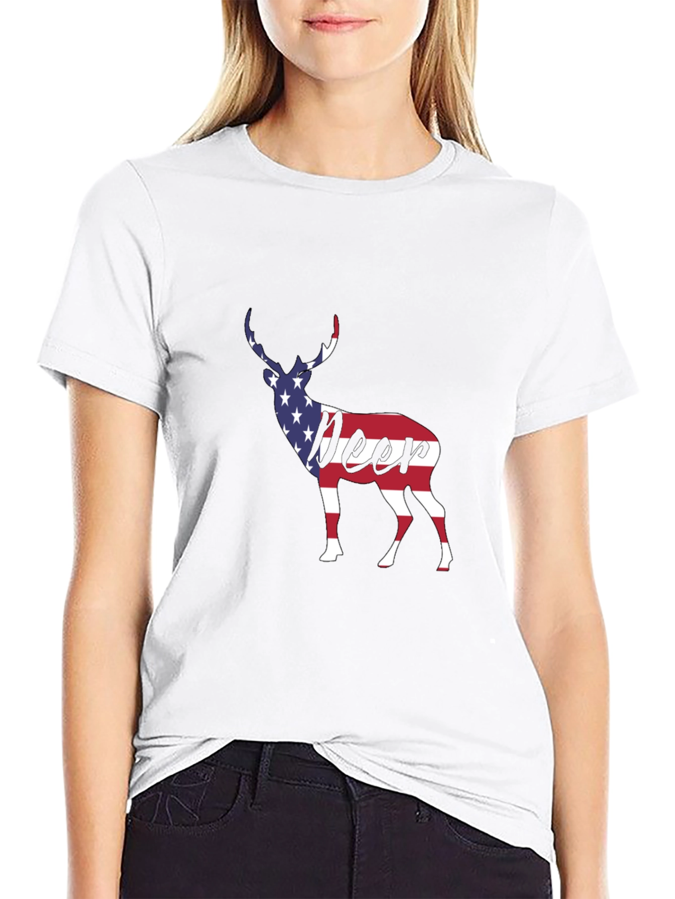 American Flag Deer Graphic T-Shirt