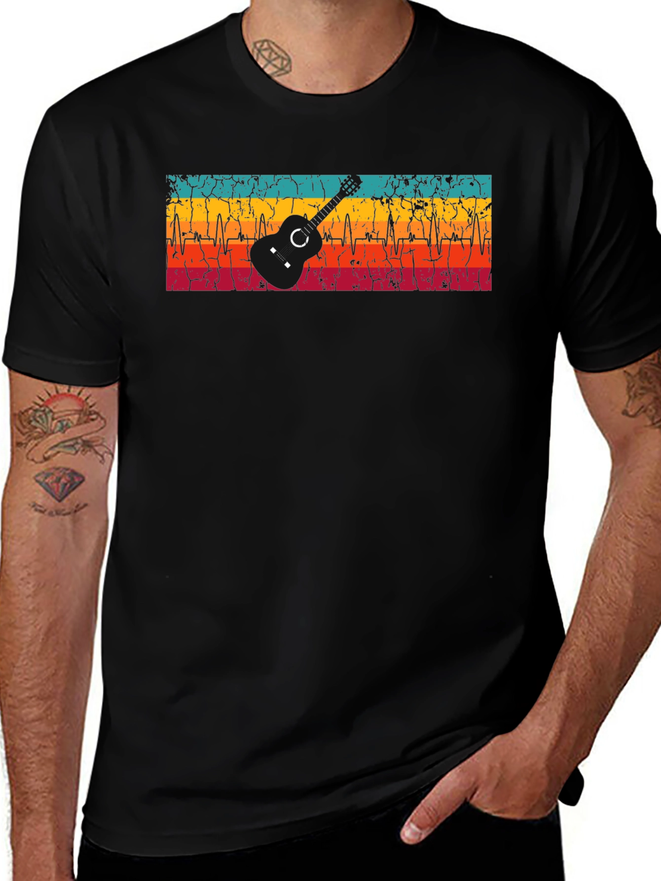 Guitar Heartbeat Graphic T-Shirt - Retro Design