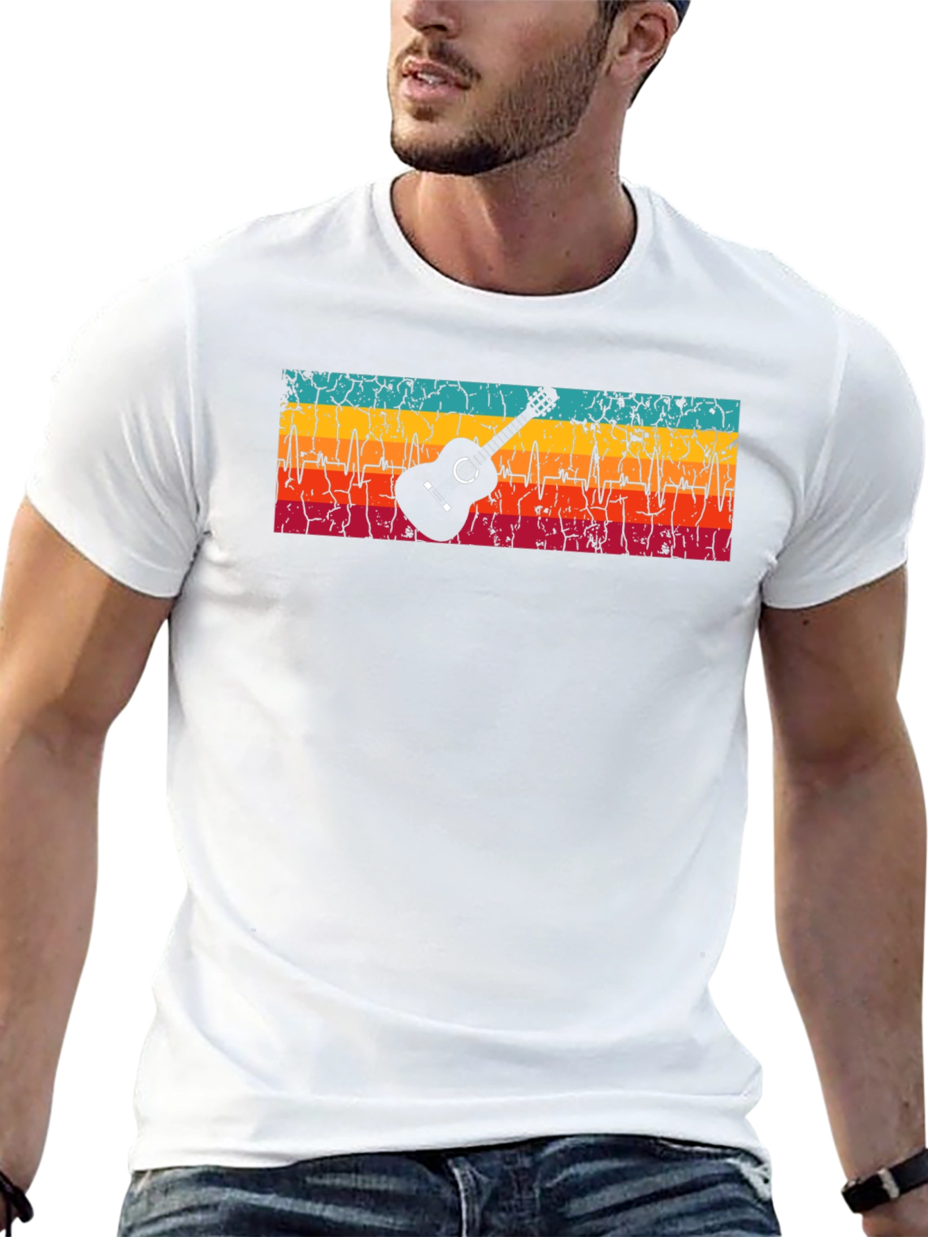 Guitar Heartbeat Graphic T-Shirt - Retro Design