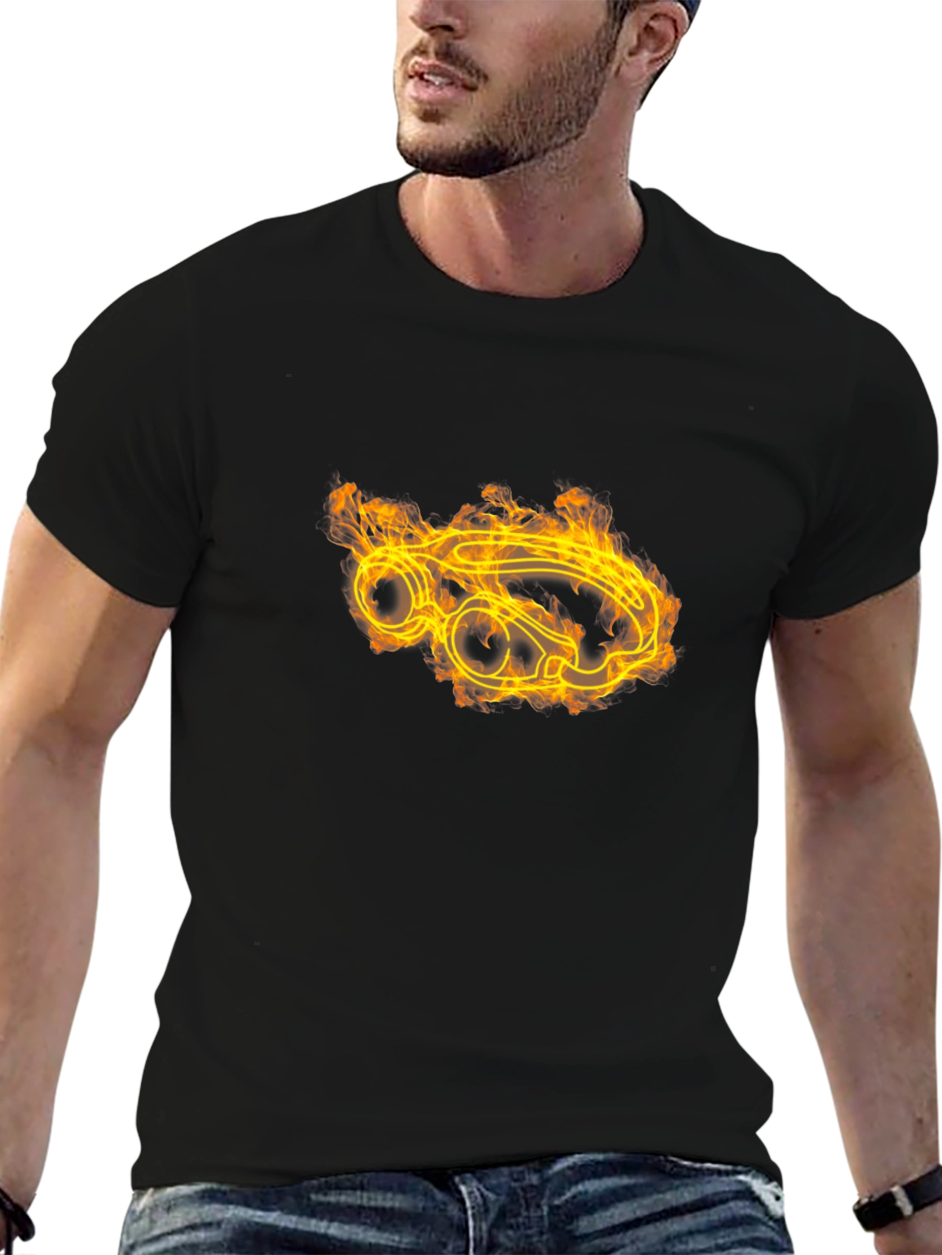 Flame Car Graphic Tee - Bold Black T-Shirt