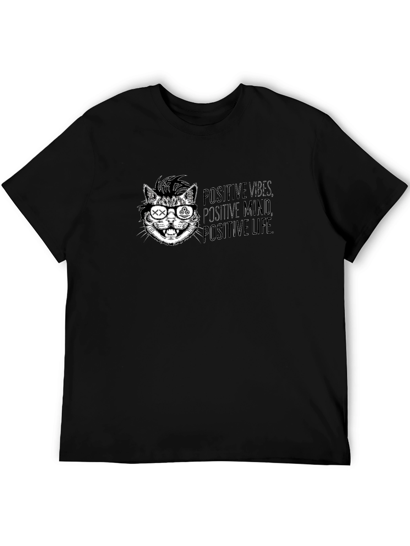 Positive Vibes Cat Graphic Tee - Cool Casual Style
