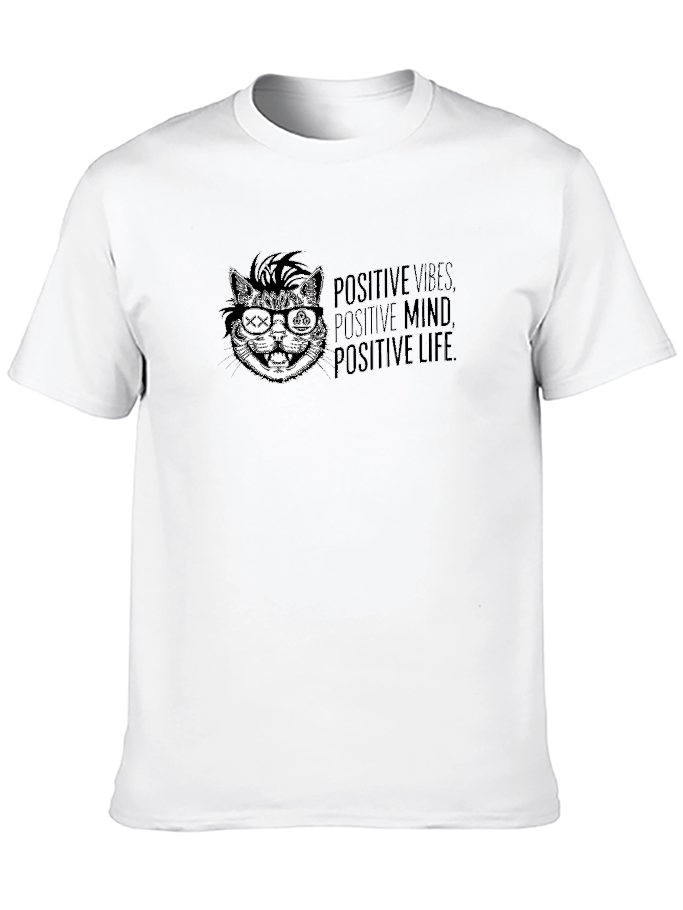 Positive Vibes Cat Graphic Tee - Cool Casual Style
