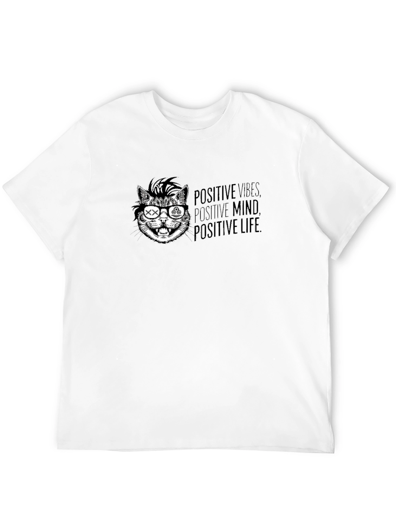 Positive Vibes Cat Graphic Tee - Cool Casual Style