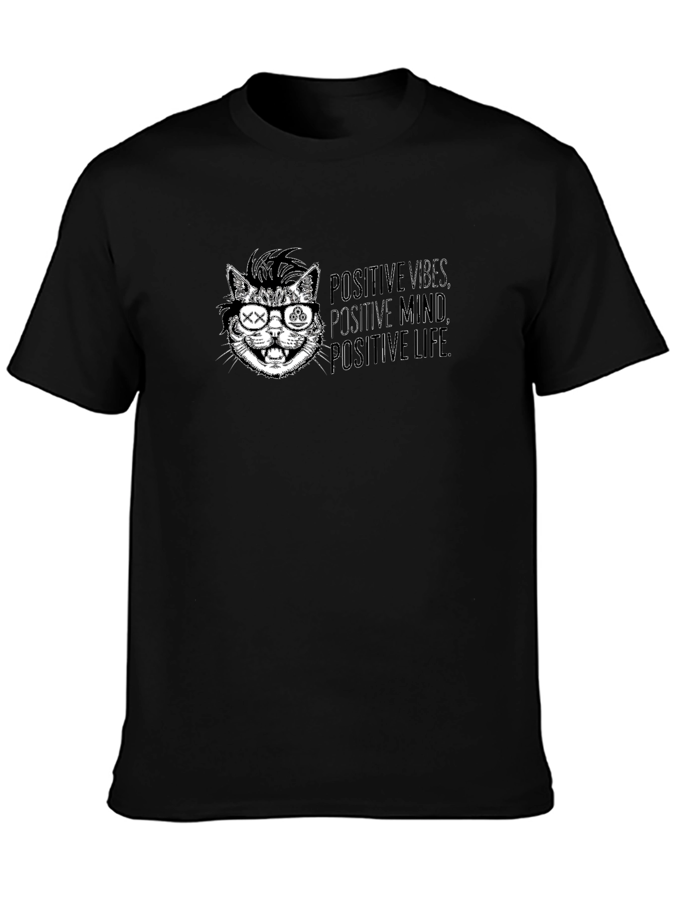 Positive Vibes Cat Graphic Tee - Cool Casual Style