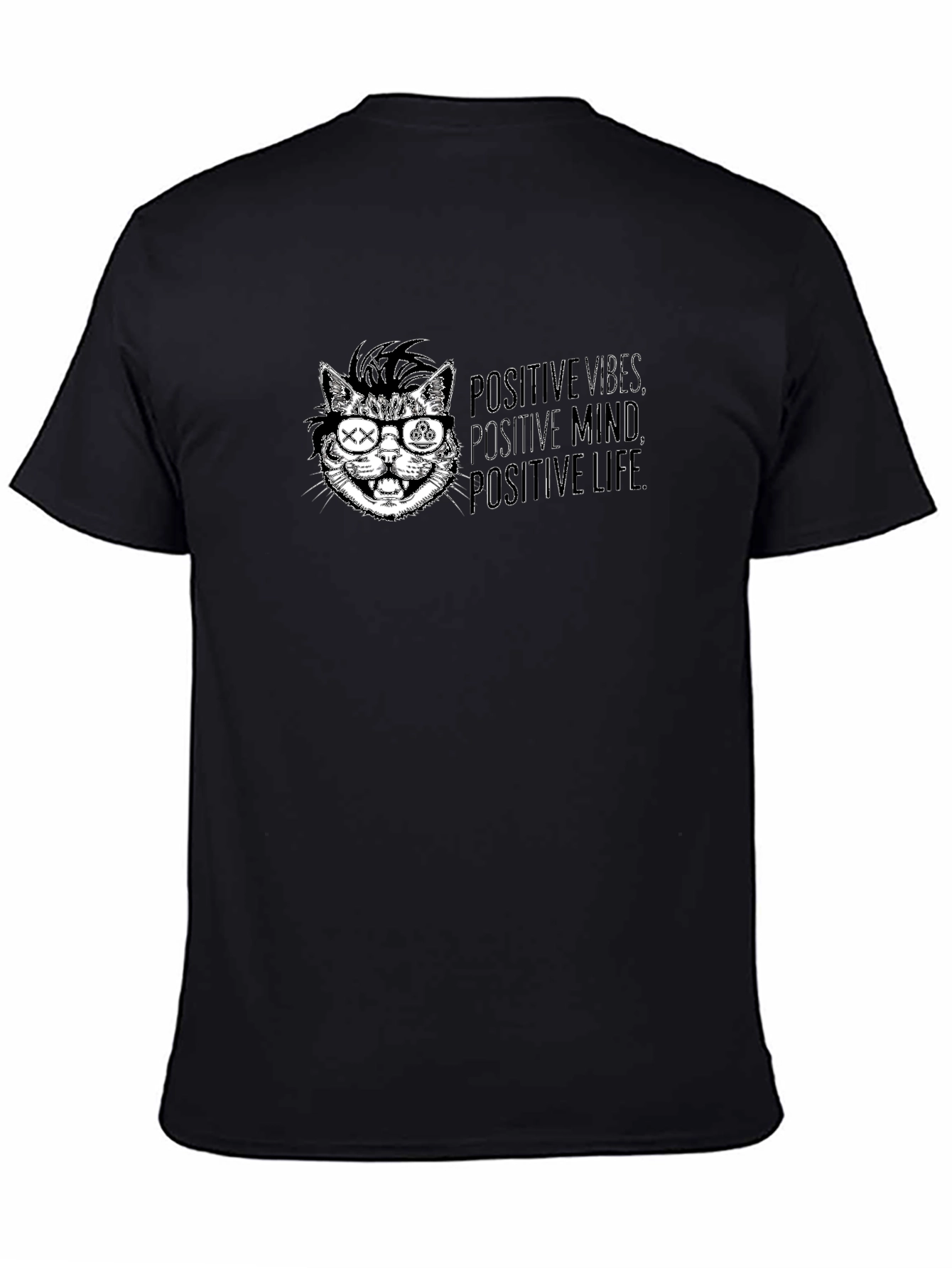Positive Vibes Cat Graphic Tee - Cool Casual Style
