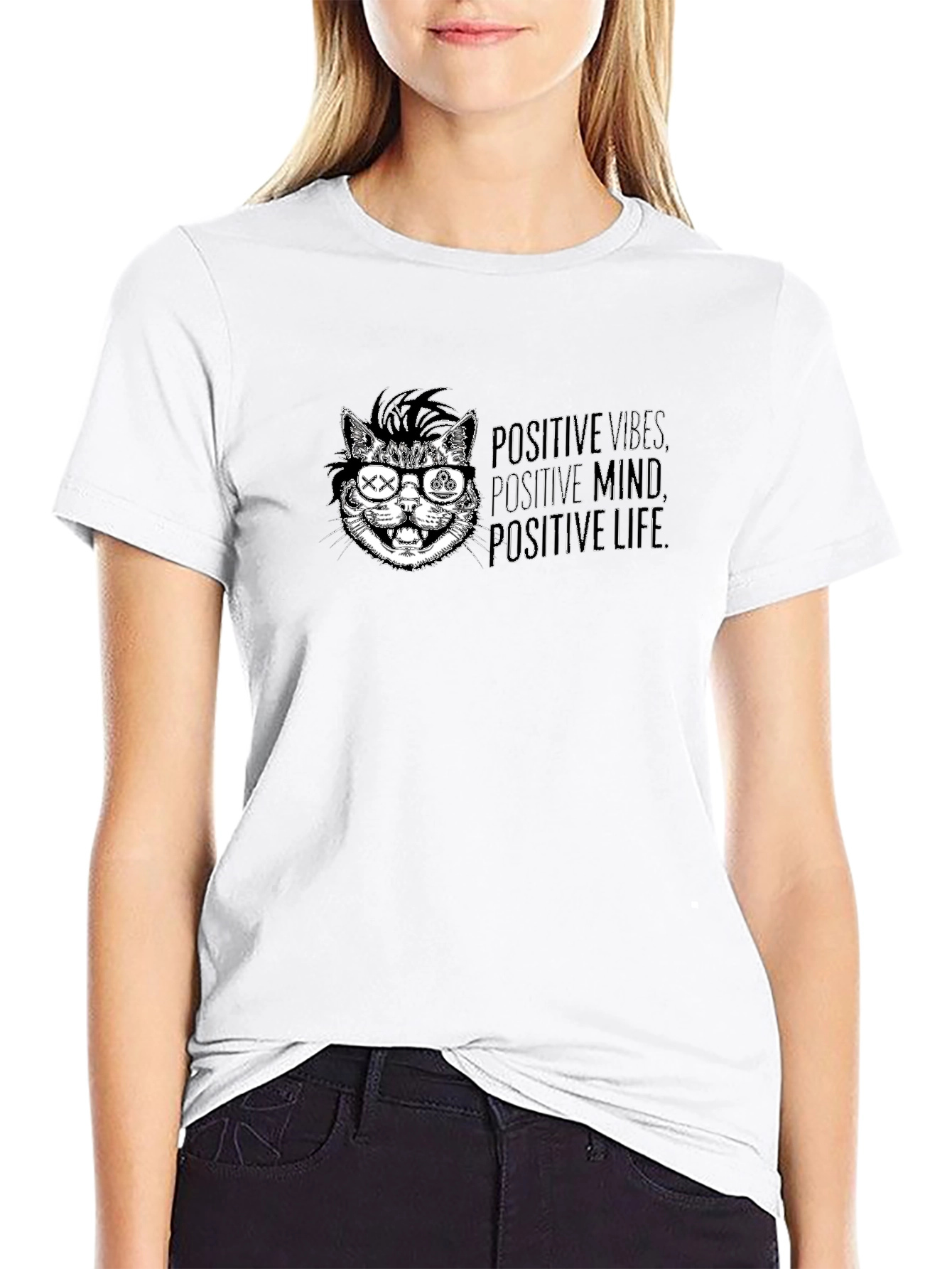 Positive Vibes Cat Graphic Tee - Cool Casual Style