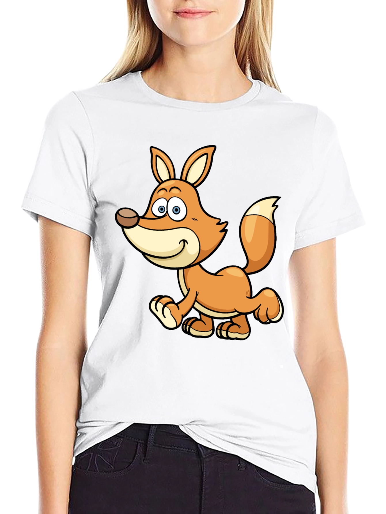 Cute Cartoon Fox Black T-Shirt