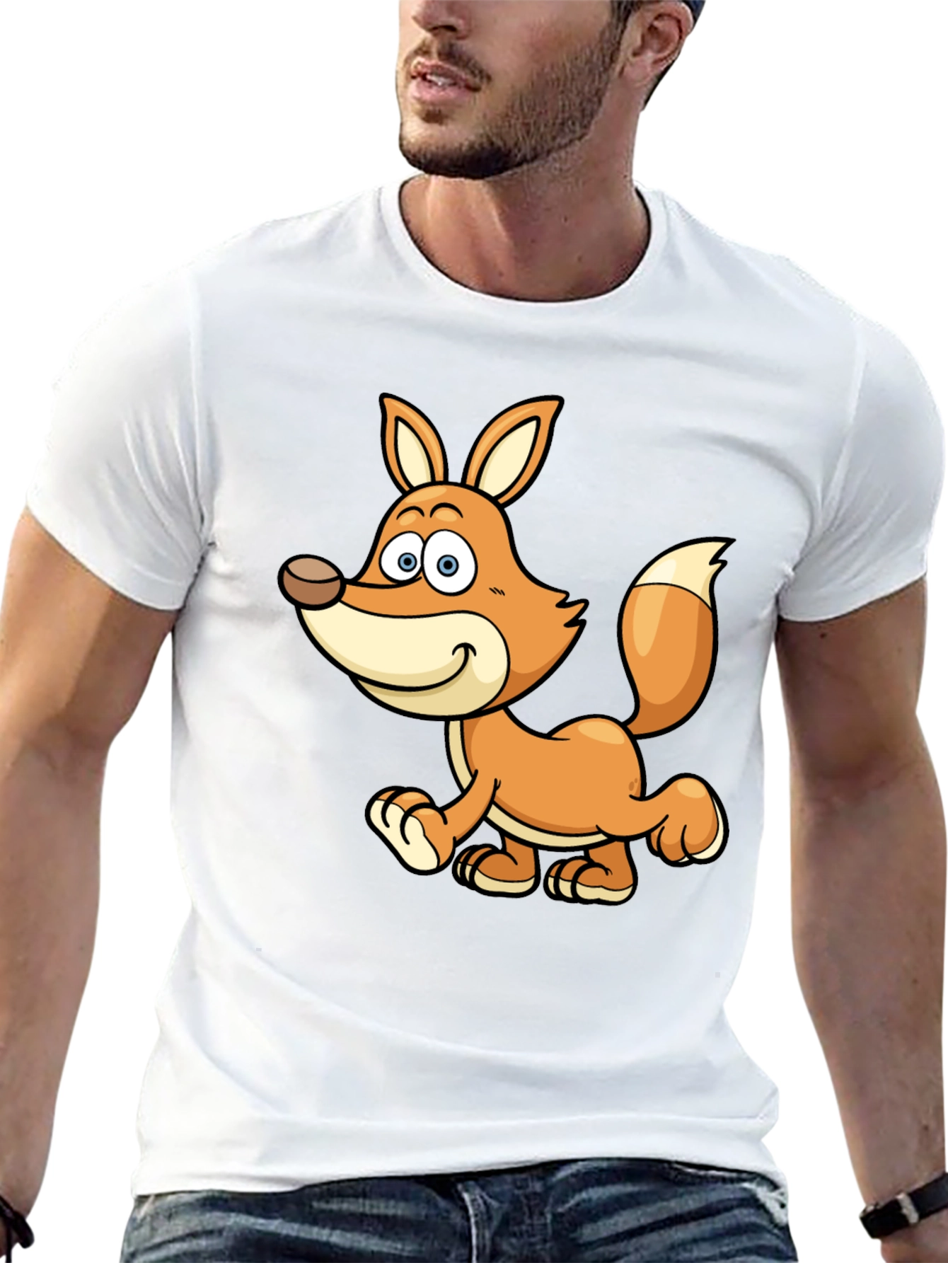 Cute Cartoon Fox Black T-Shirt
