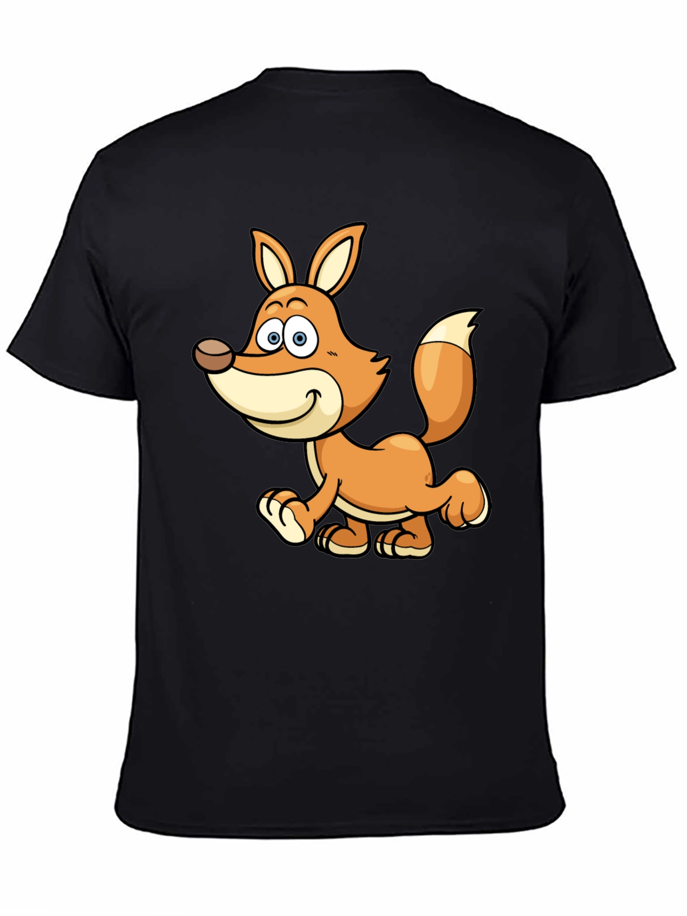 Cute Cartoon Fox Black T-Shirt
