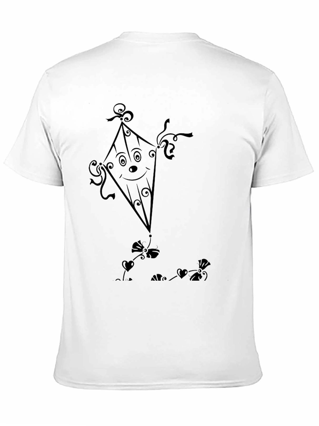 Whimsical Kite Graphic Tee - Black Cotton Casual Shirt