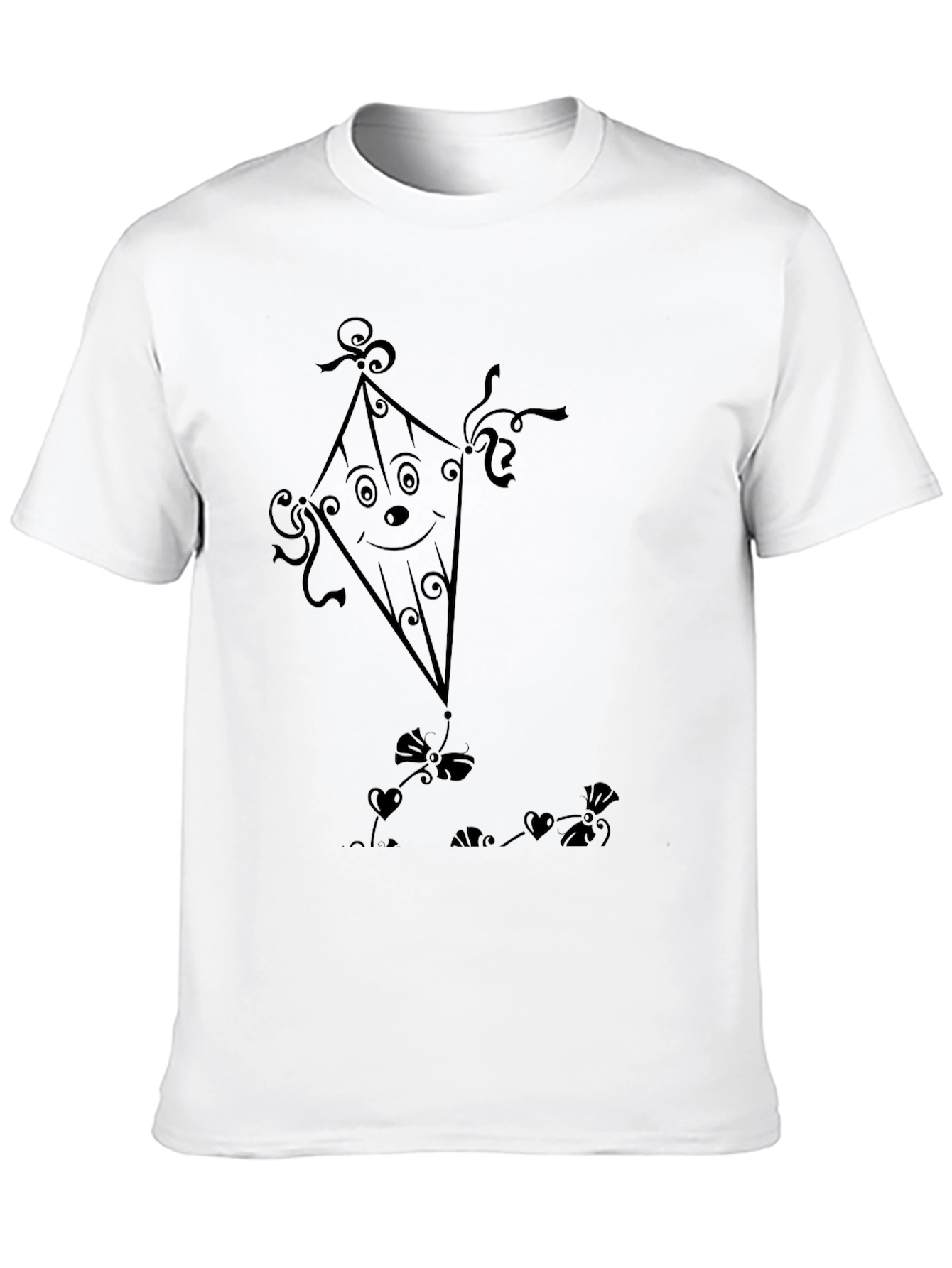 Whimsical Kite Graphic Tee - Black Cotton Casual Shirt