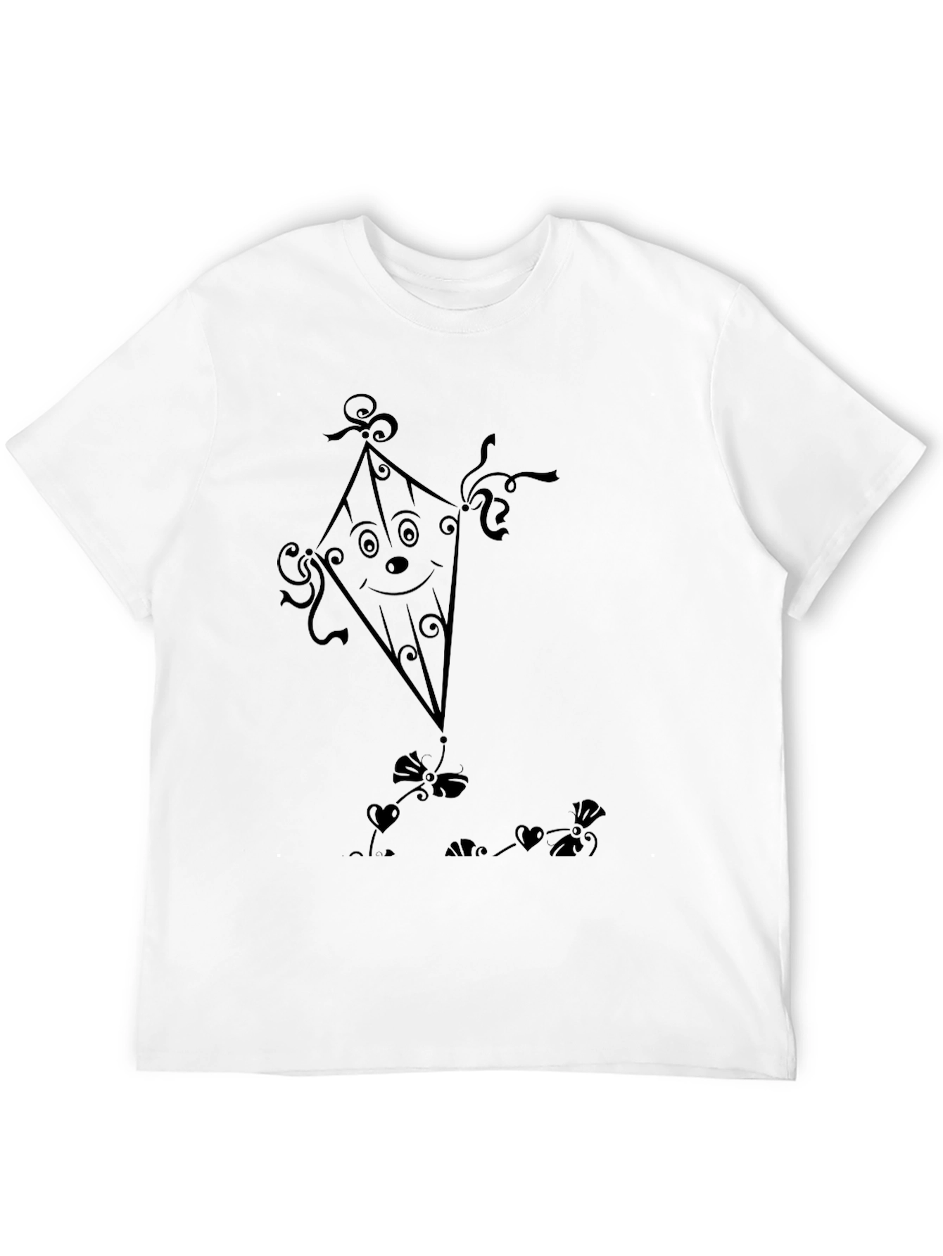 Whimsical Kite Graphic Tee - Black Cotton Casual Shirt
