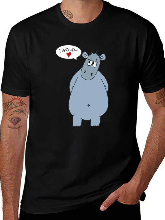 I Like You Hippo Graphic T-Shirt - Casual Mens Tee
