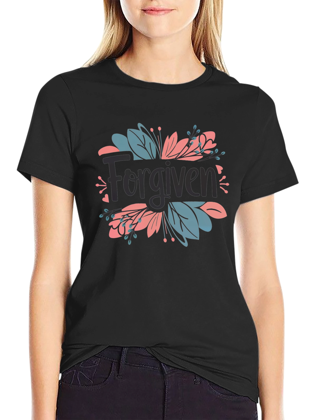 Forgiven Floral Graphic Black T-Shirt