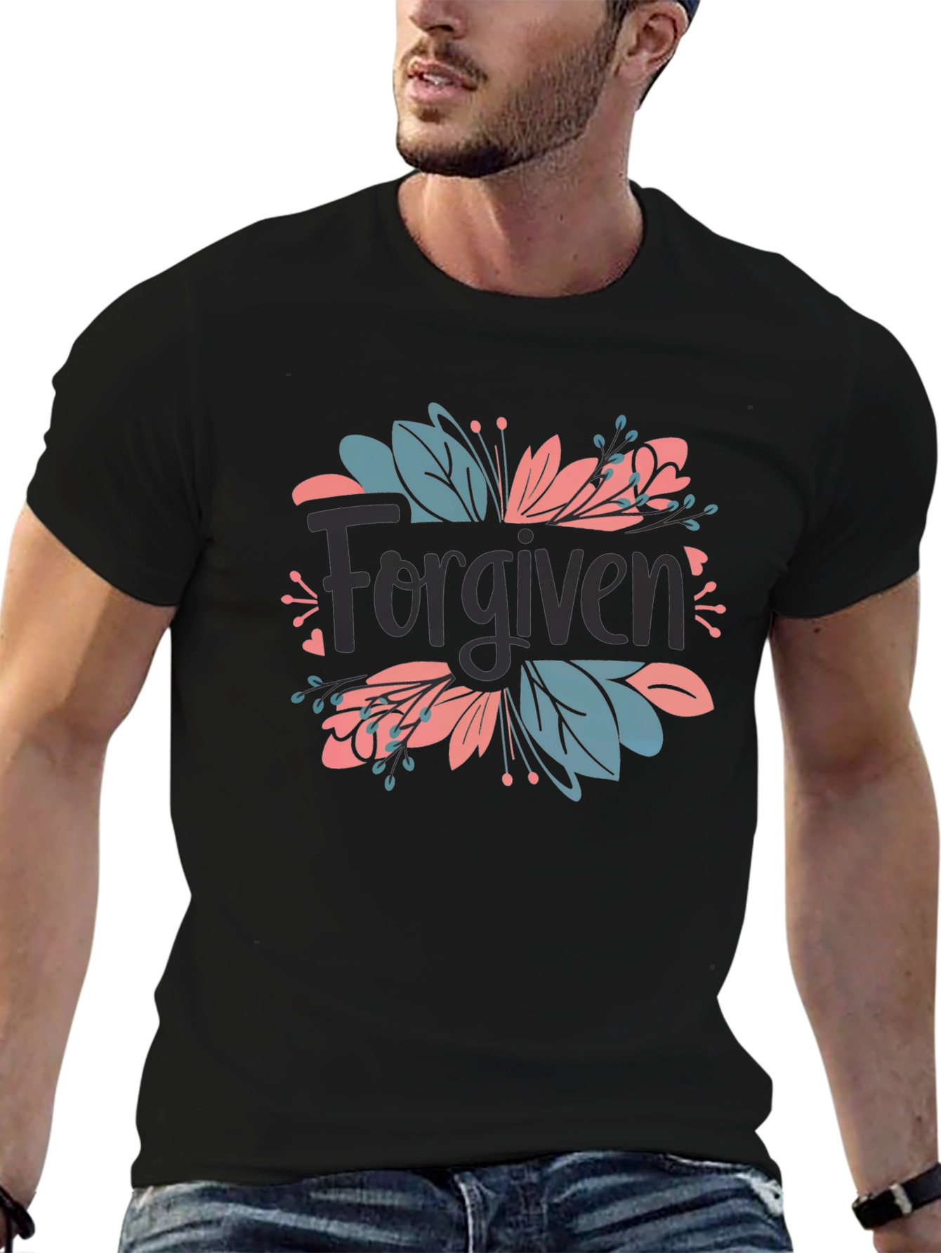 Forgiven Floral Graphic Black T-Shirt