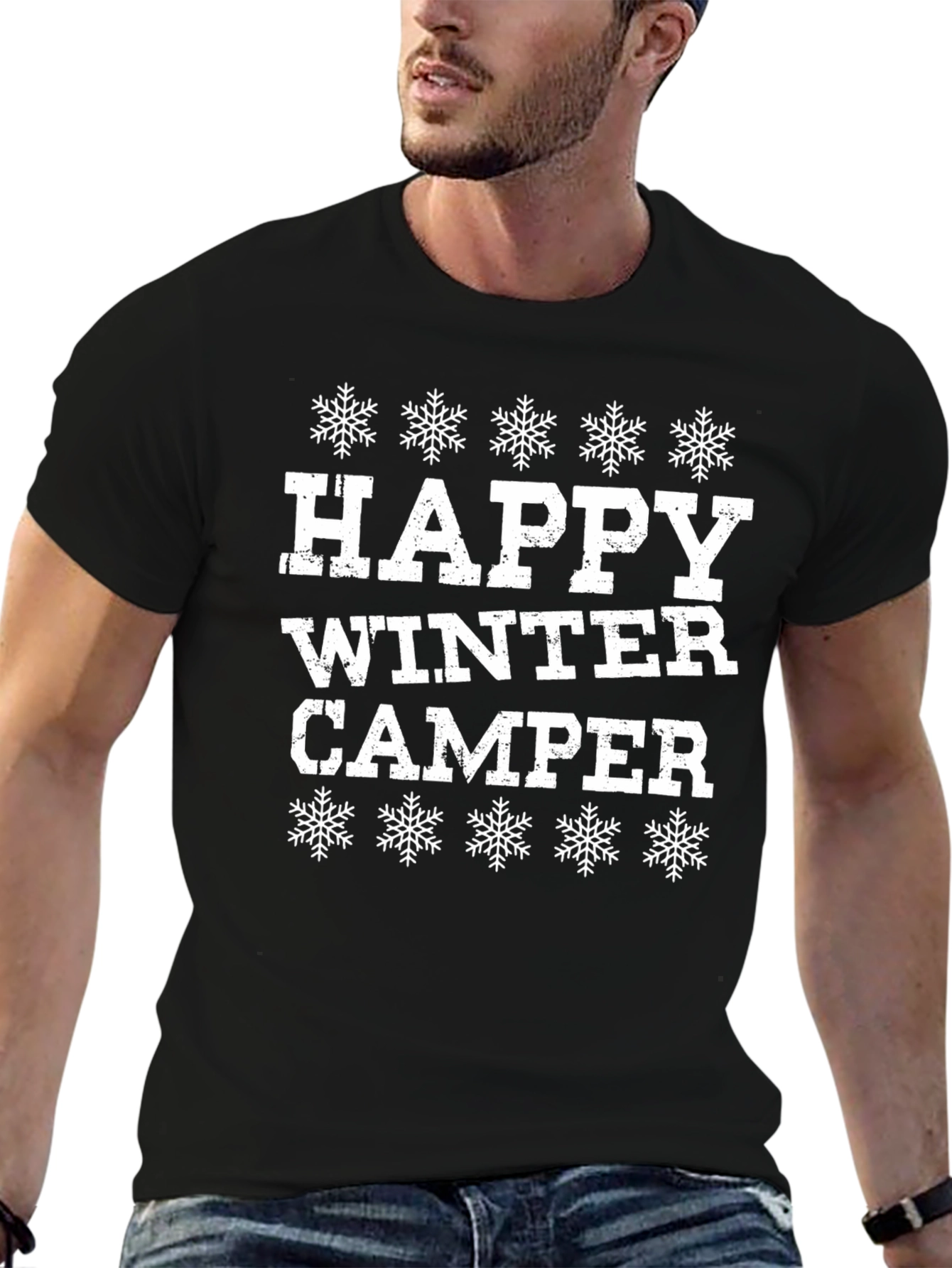 Happy Winter Camper Black Graphic T-Shirt