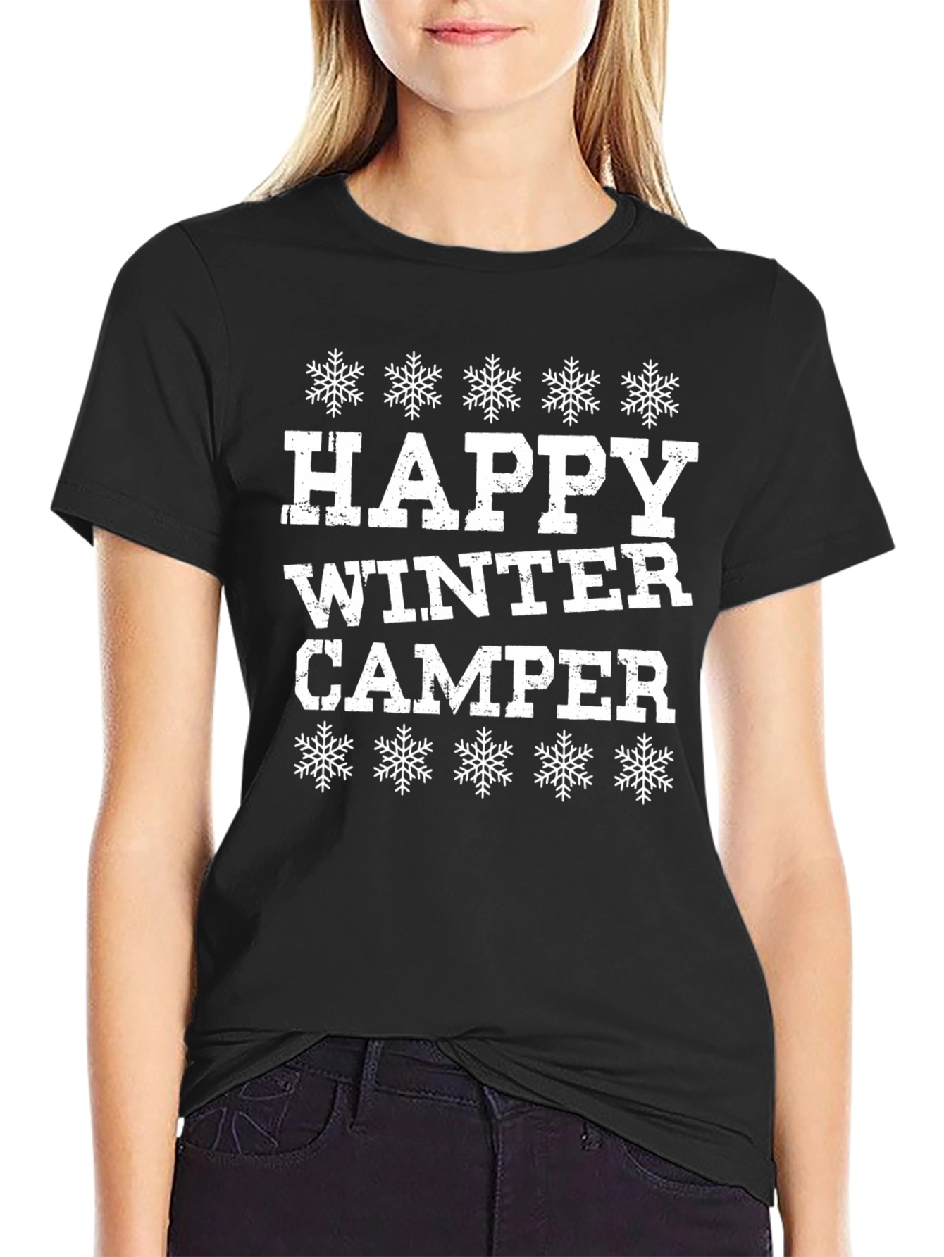 Happy Winter Camper Black Graphic T-Shirt