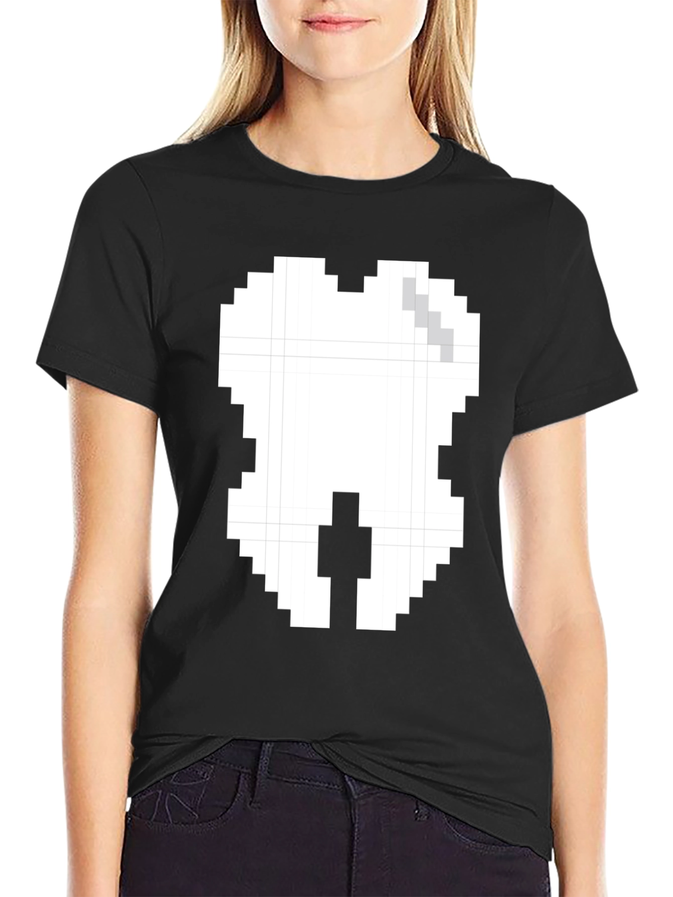 Pixel Tooth Graphic Tee - Black Cotton
