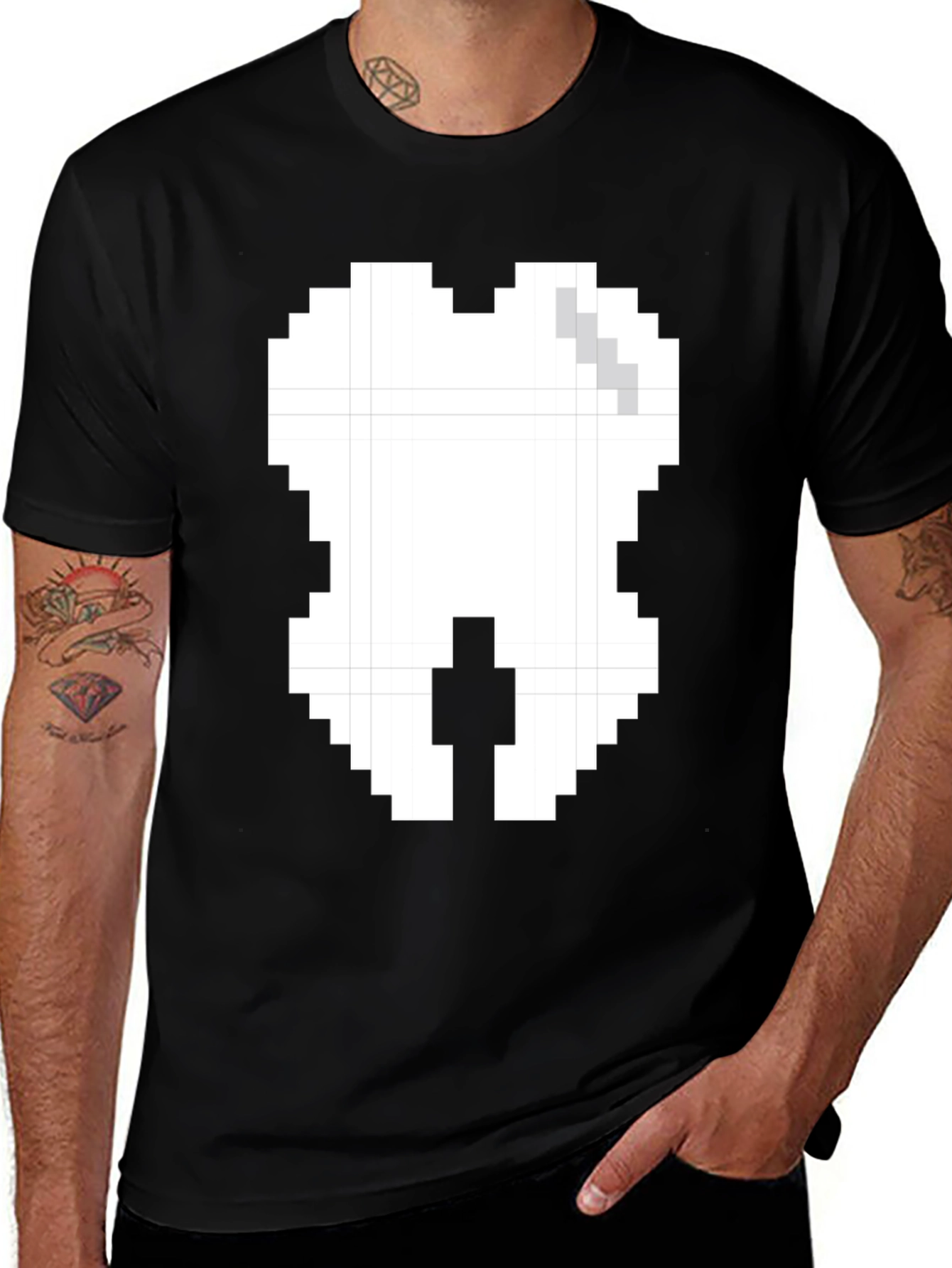 Pixel Tooth Graphic Tee - Black Cotton