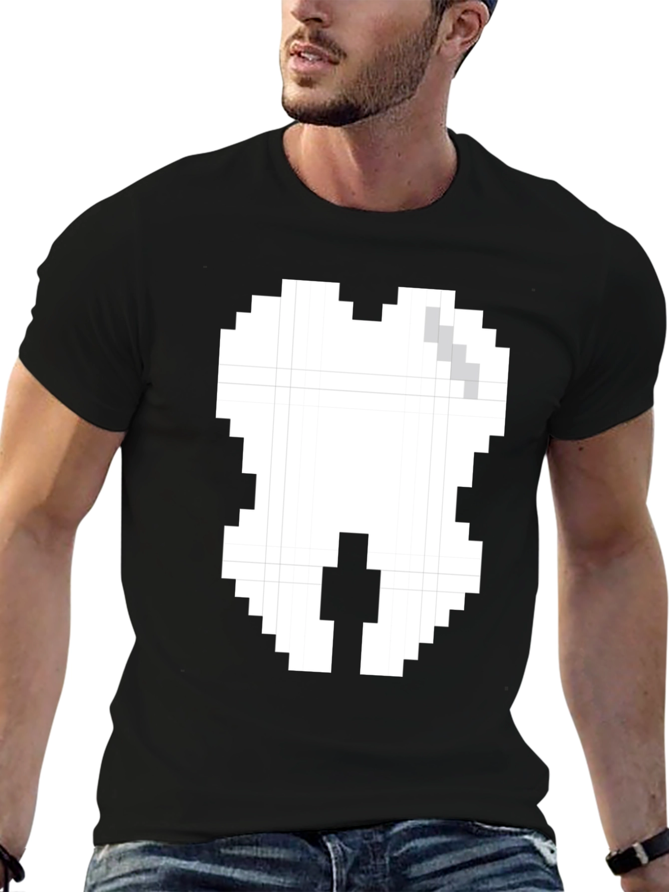 Pixel Tooth Graphic Tee - Black Cotton