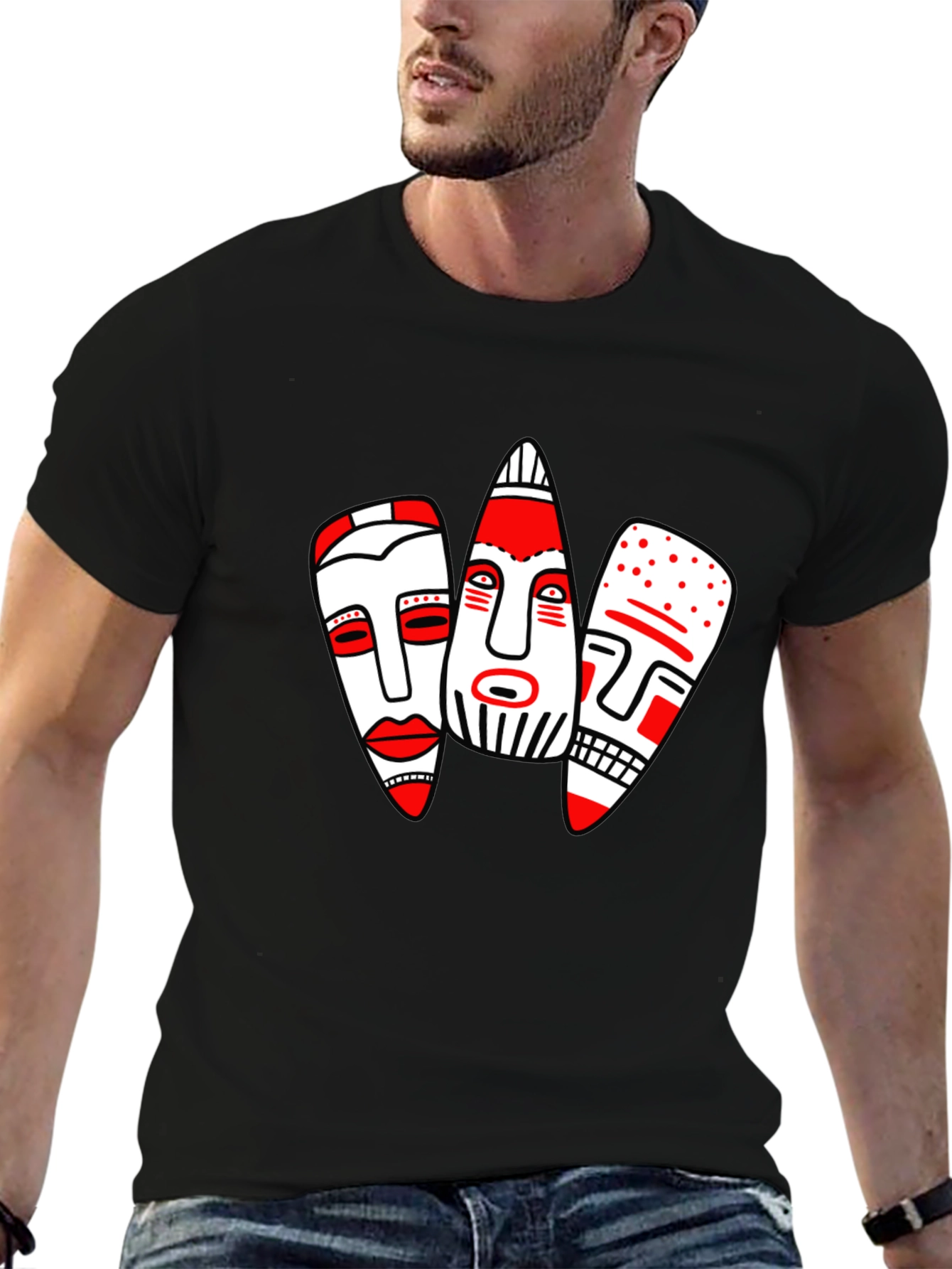 Abstract Mask Graphic T-Shirt