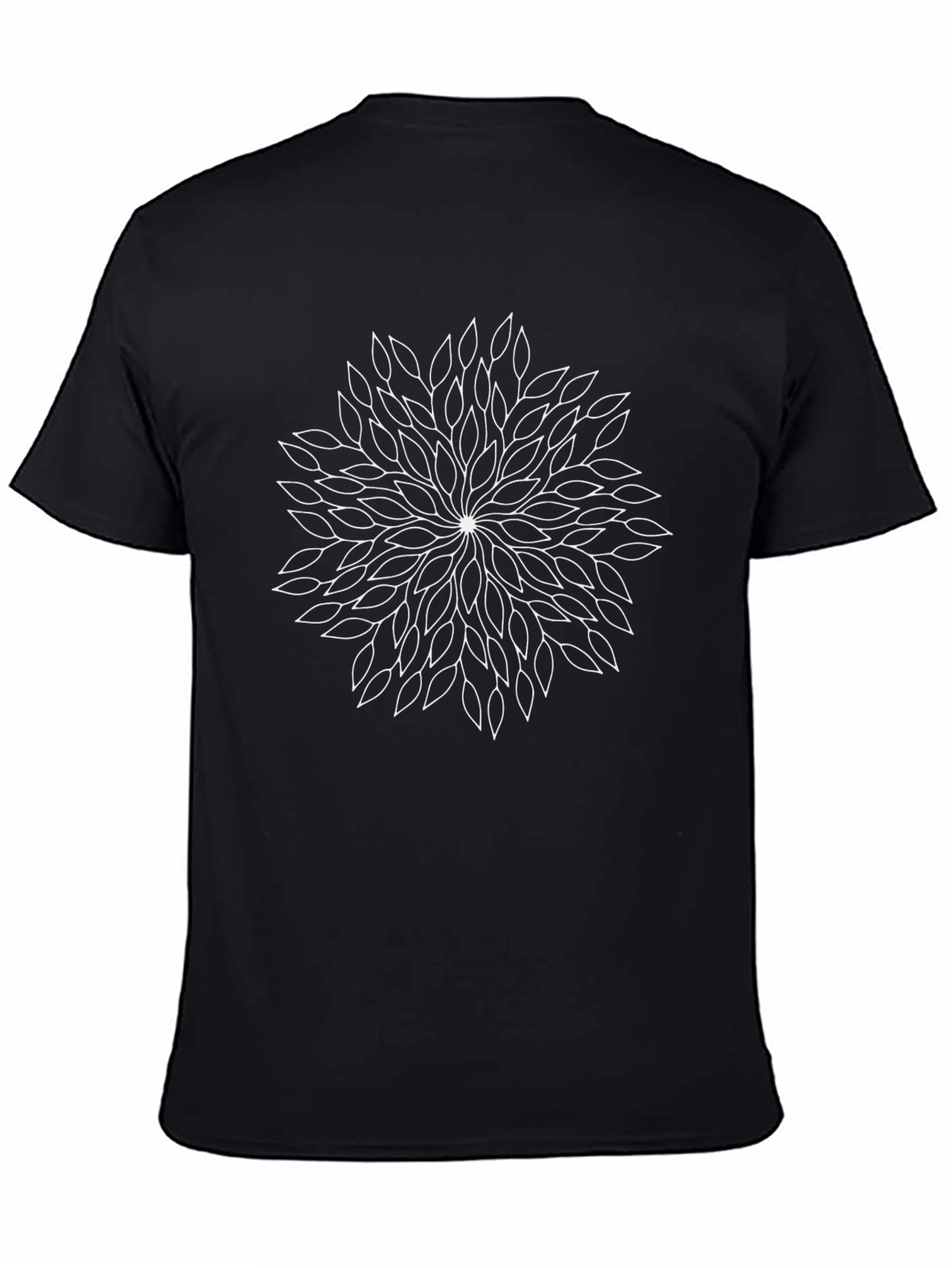 Black T-Shirt with White Leaf Mandala Design