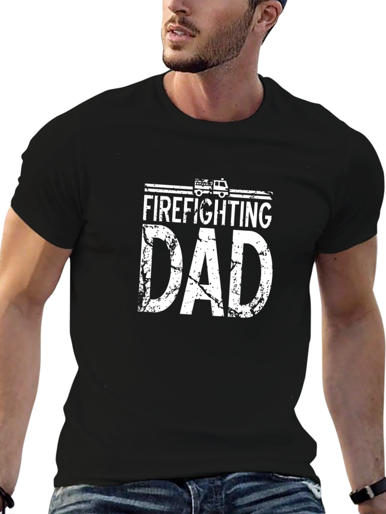 Firefighting Dad T-Shirt - Black Crew Neck Tee
