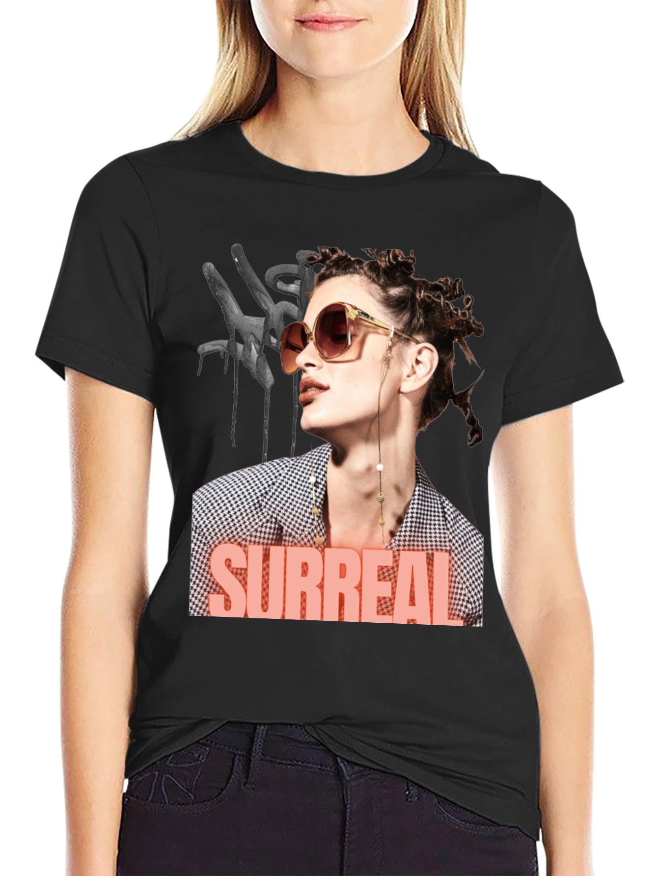 Surreal Woman Graphic T-Shirt - Black