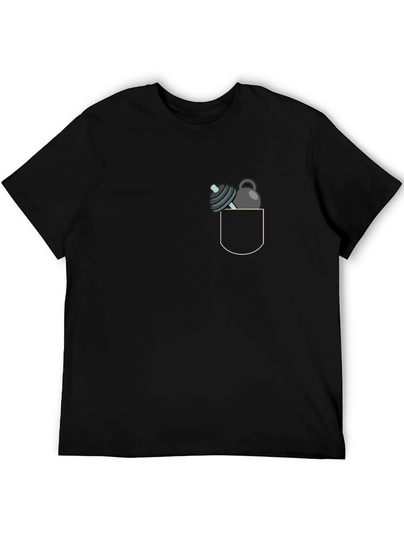 Gym Weights Pocket Print Black T-Shirt