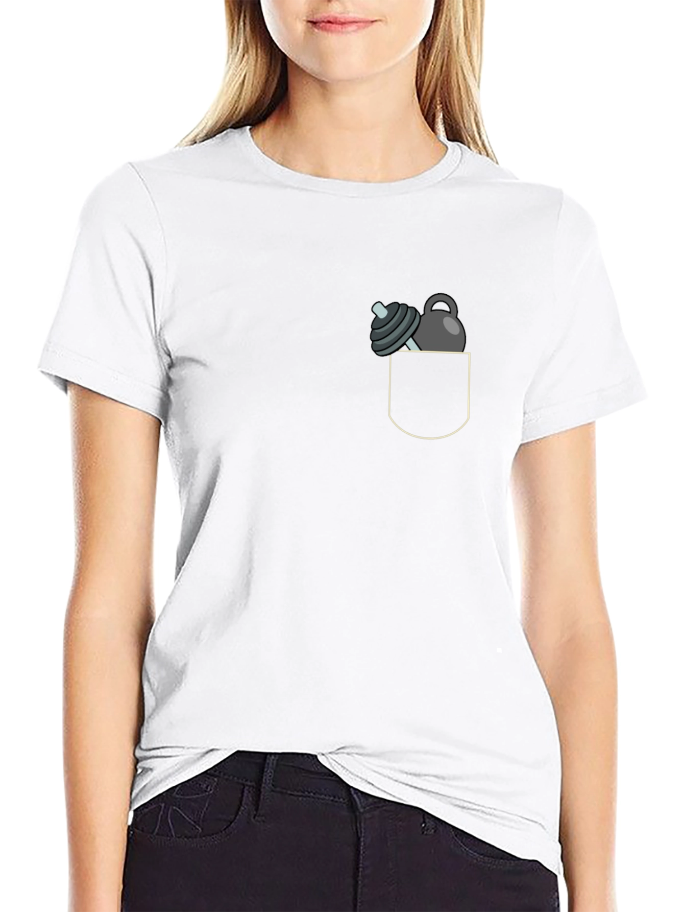 Gym Weights Pocket Print Black T-Shirt