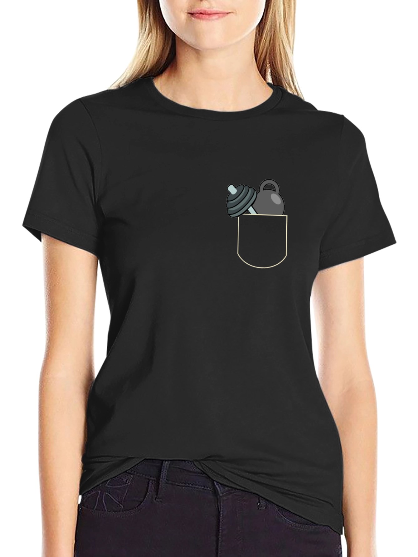 Gym Weights Pocket Print Black T-Shirt