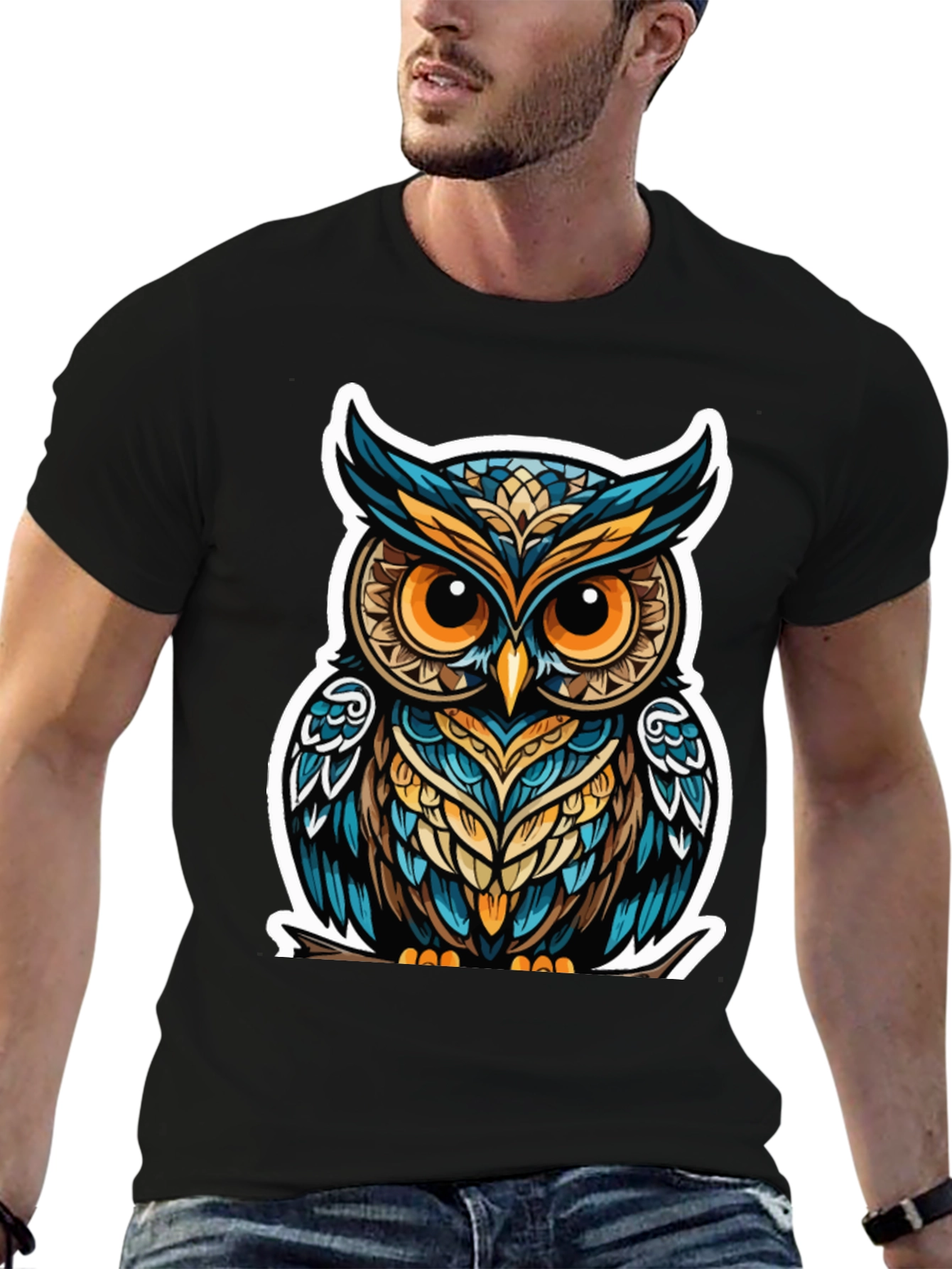 Owl Graphic Tee - Trendy Mens Black T-Shirt