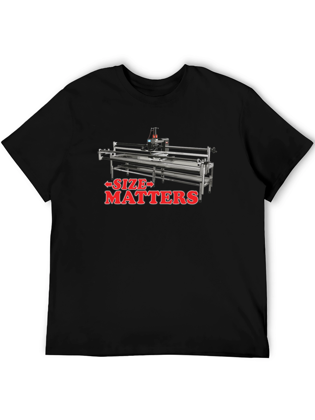 Size Matters Quilting Machine Black T-Shirt
