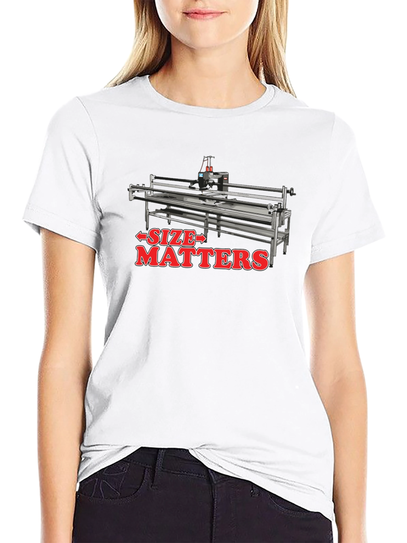 Size Matters Quilting Machine Black T-Shirt