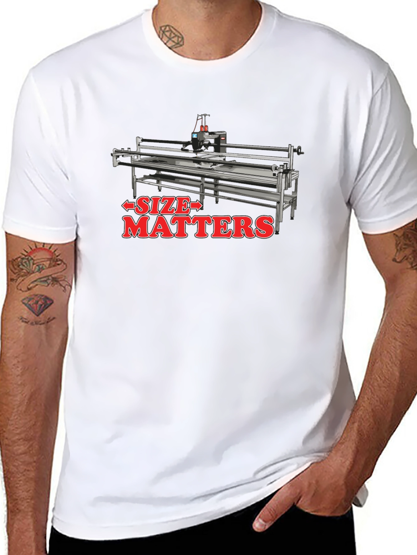 Size Matters Quilting Machine Black T-Shirt