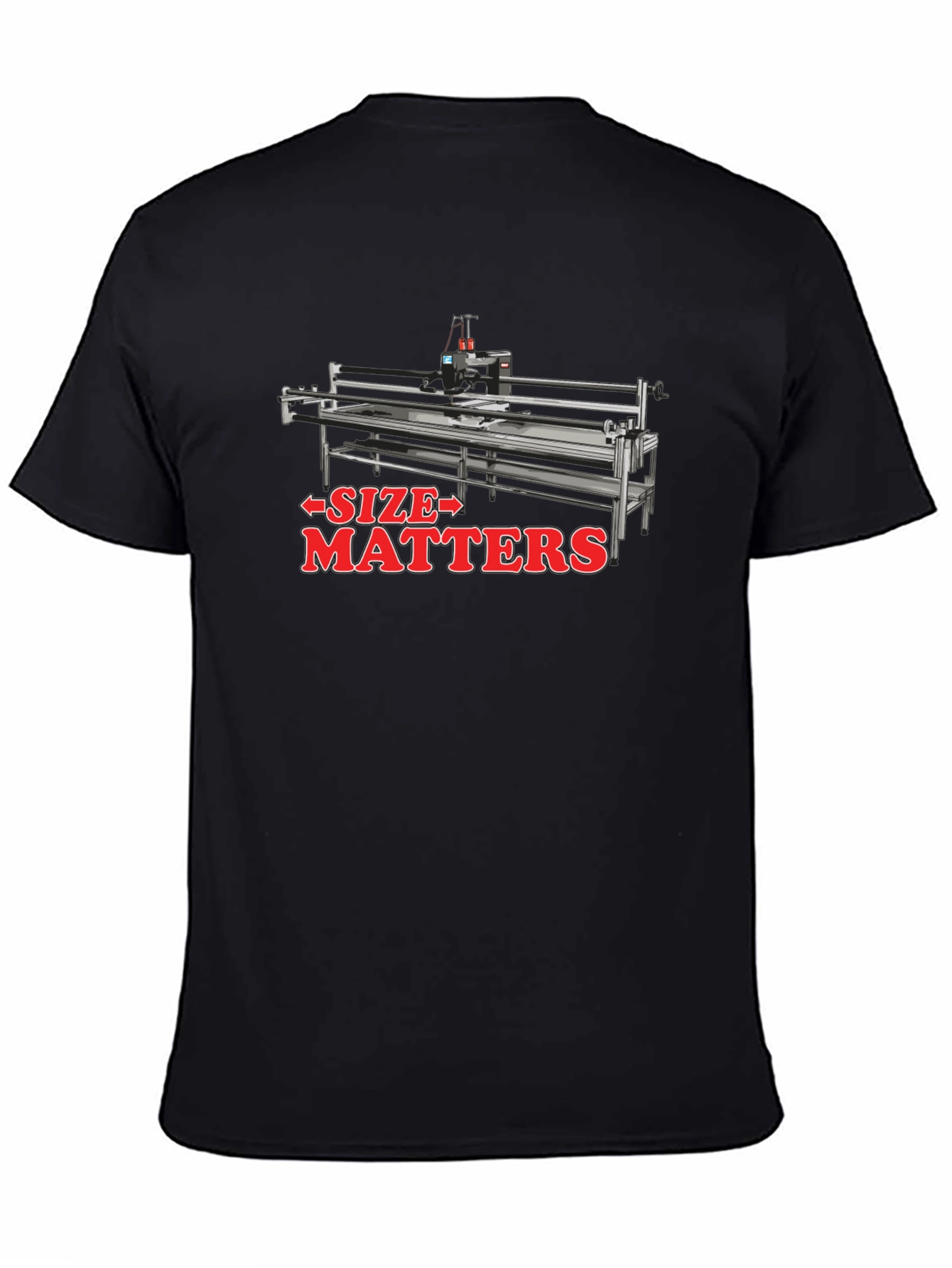 Size Matters Quilting Machine Black T-Shirt