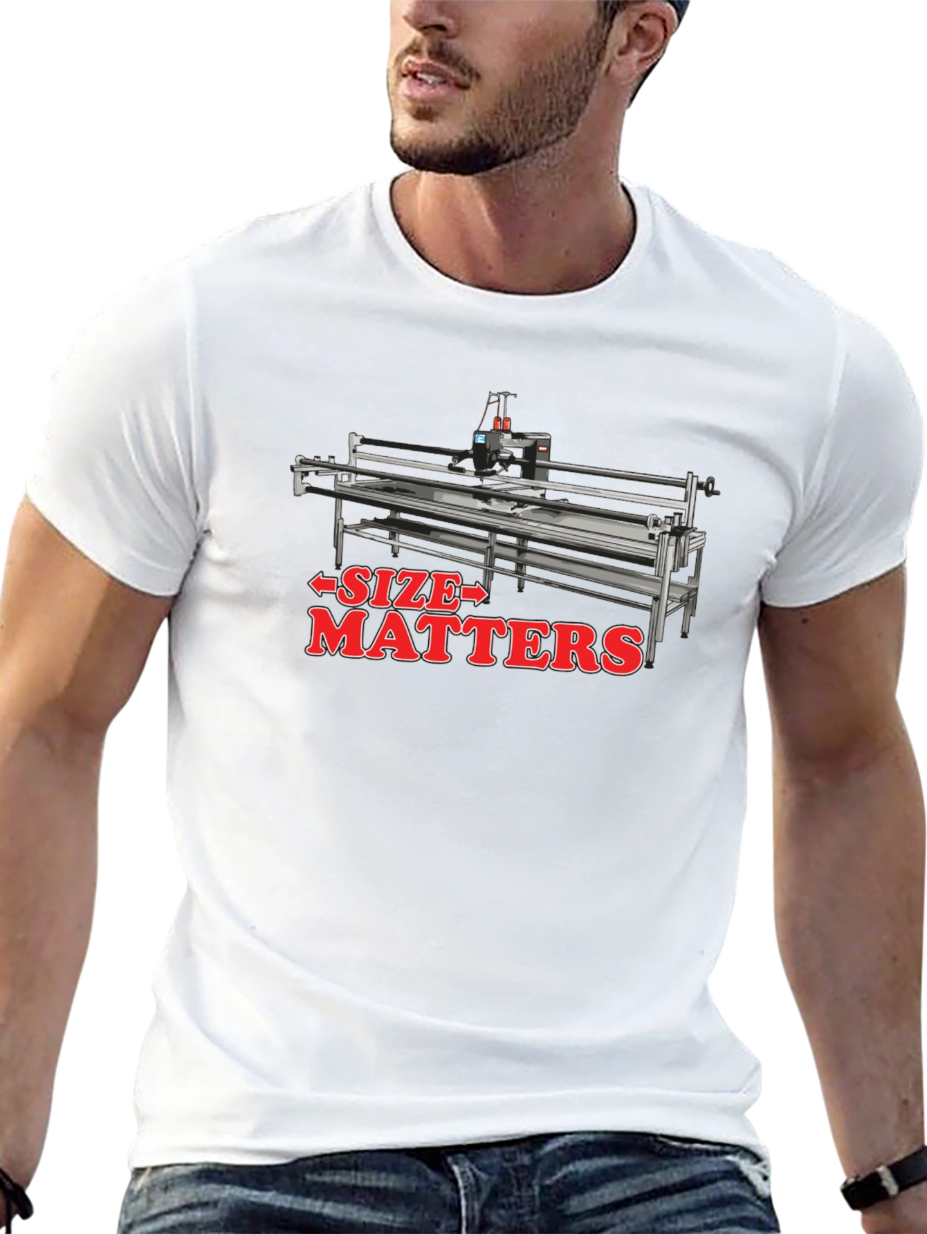 Size Matters Quilting Machine Black T-Shirt