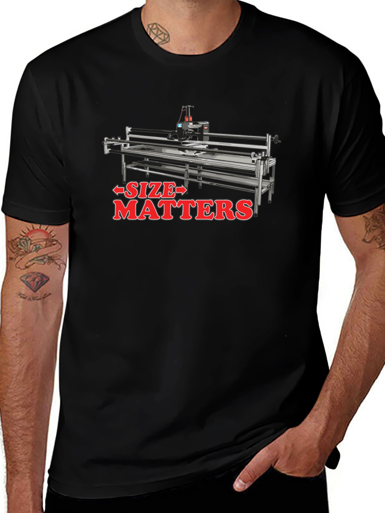 Size Matters Quilting Machine Black T-Shirt