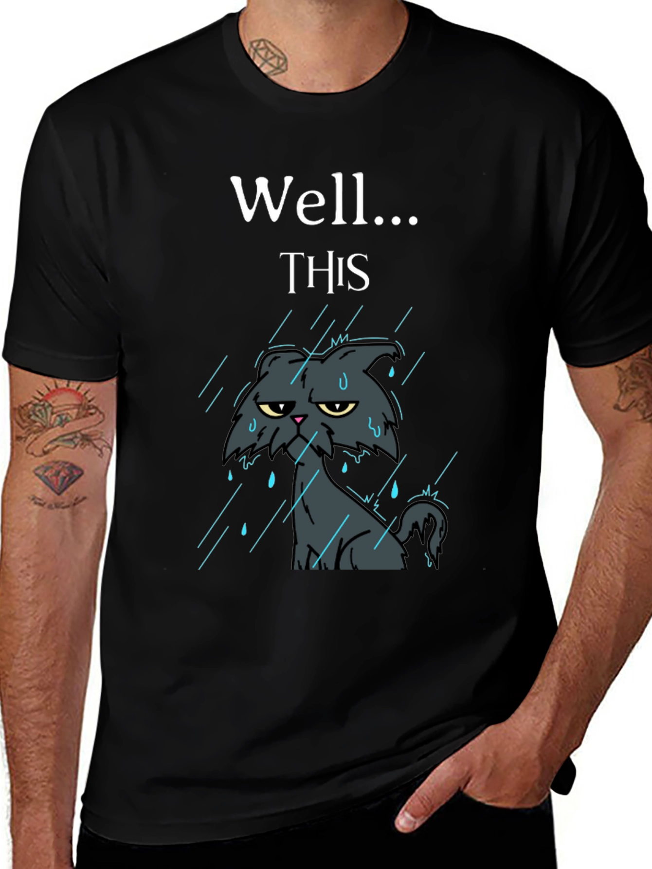 Grumpy Cat in Rain Funny T-Shirt