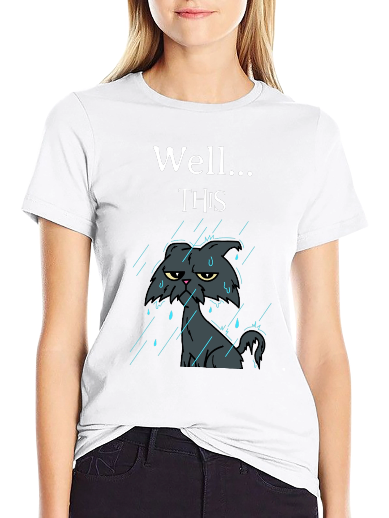 Grumpy Cat in Rain Funny T-Shirt