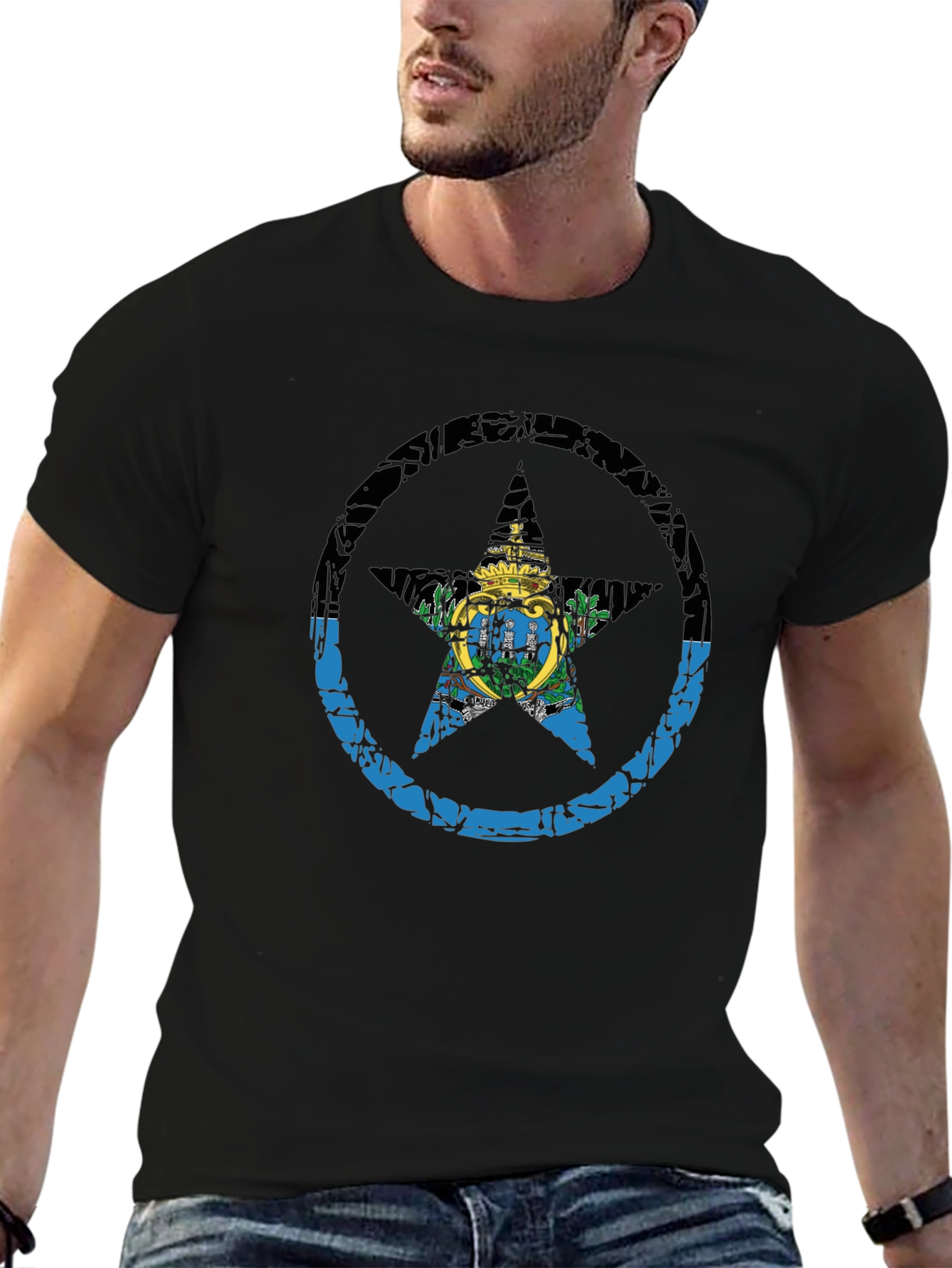 San Marino Flag Star T-Shirt - Distressed Graphic Tee