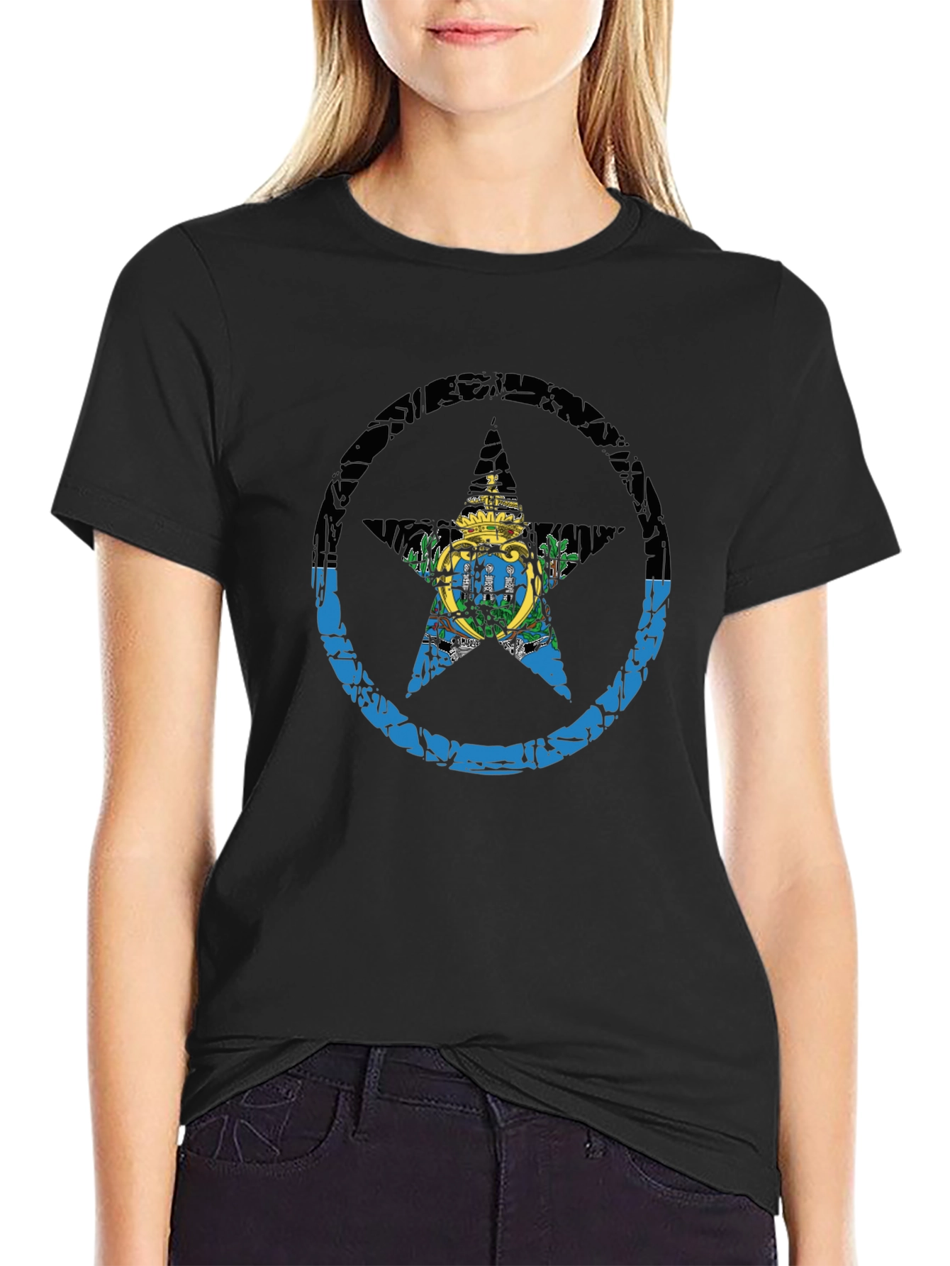 San Marino Flag Star T-Shirt - Distressed Graphic Tee