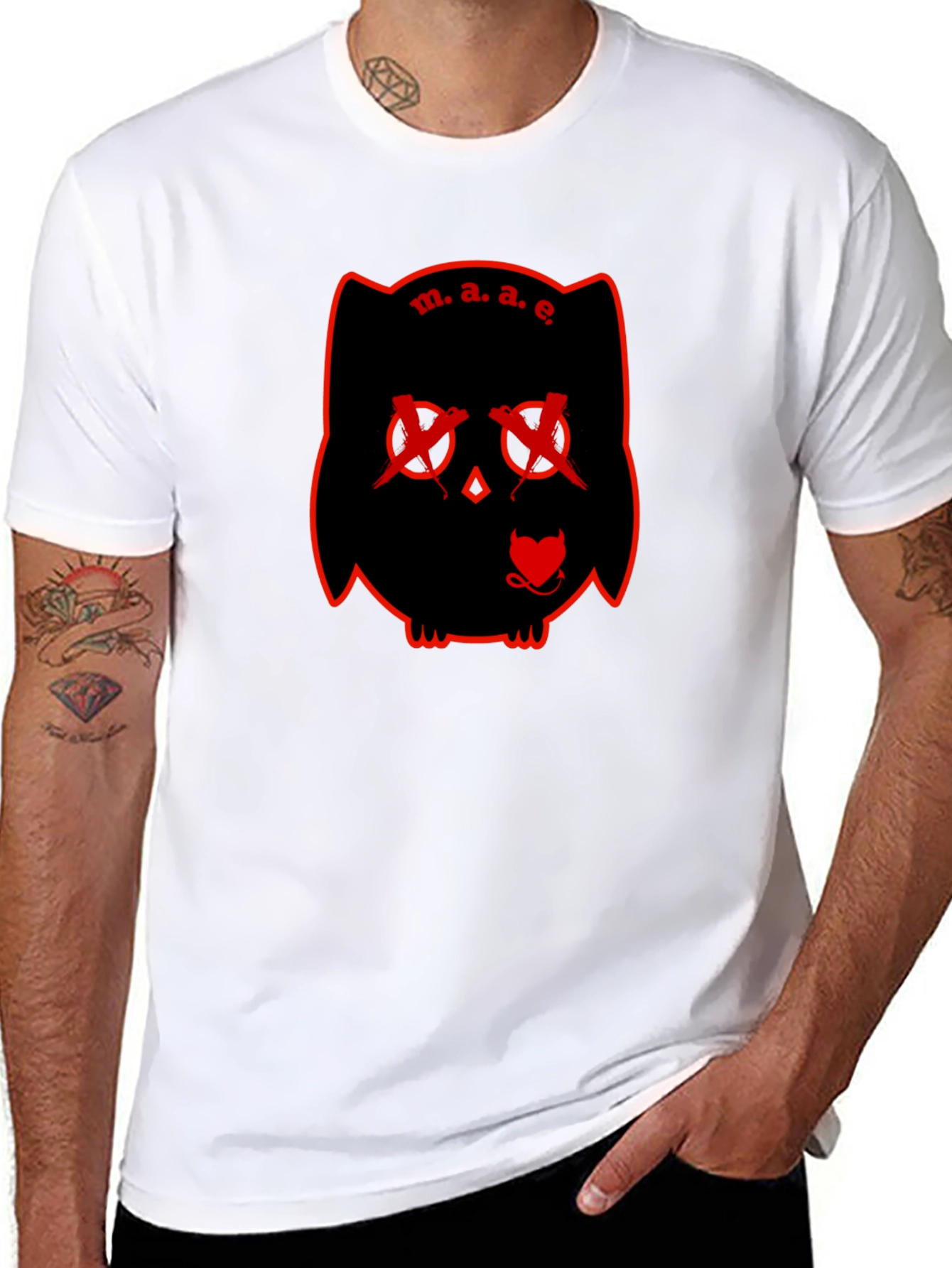 M.A.E. Owl Graphic Print Black T-Shirt