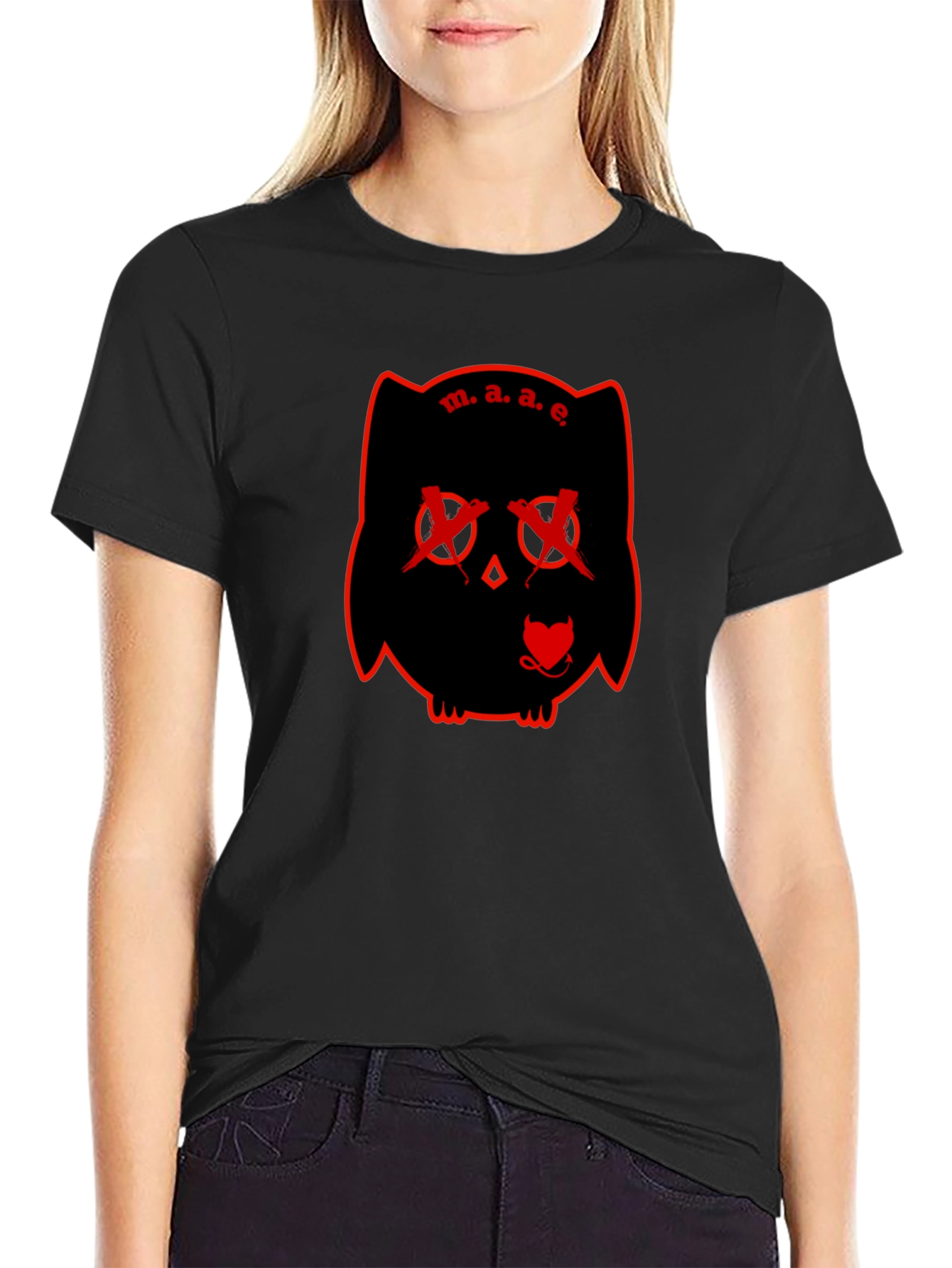M.A.E. Owl Graphic Print Black T-Shirt